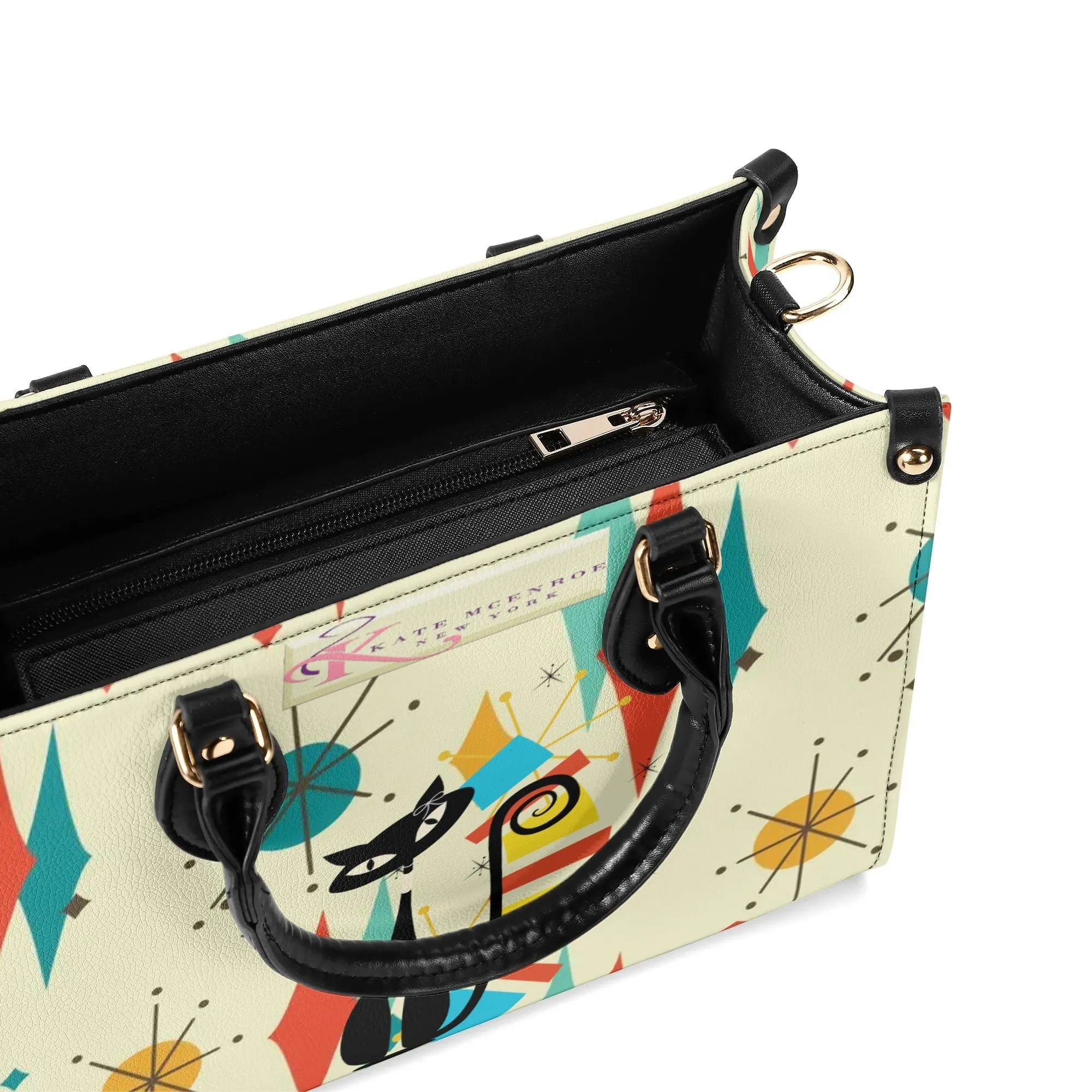 Atomic Cat Satchel, Mid Century Modern Franciscan Diamond Starburst Handbag, Retro Shoulder Bag