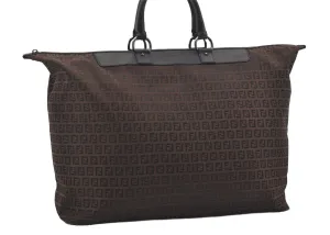 Auth FENDI Vintage Zucchino Travel Boston Bag Canvas Leather Brown Junk 0578J