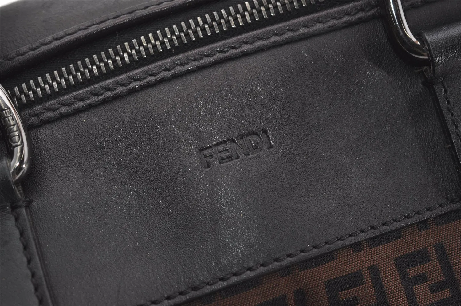 Auth FENDI Vintage Zucchino Travel Boston Bag Canvas Leather Brown Junk 0578J