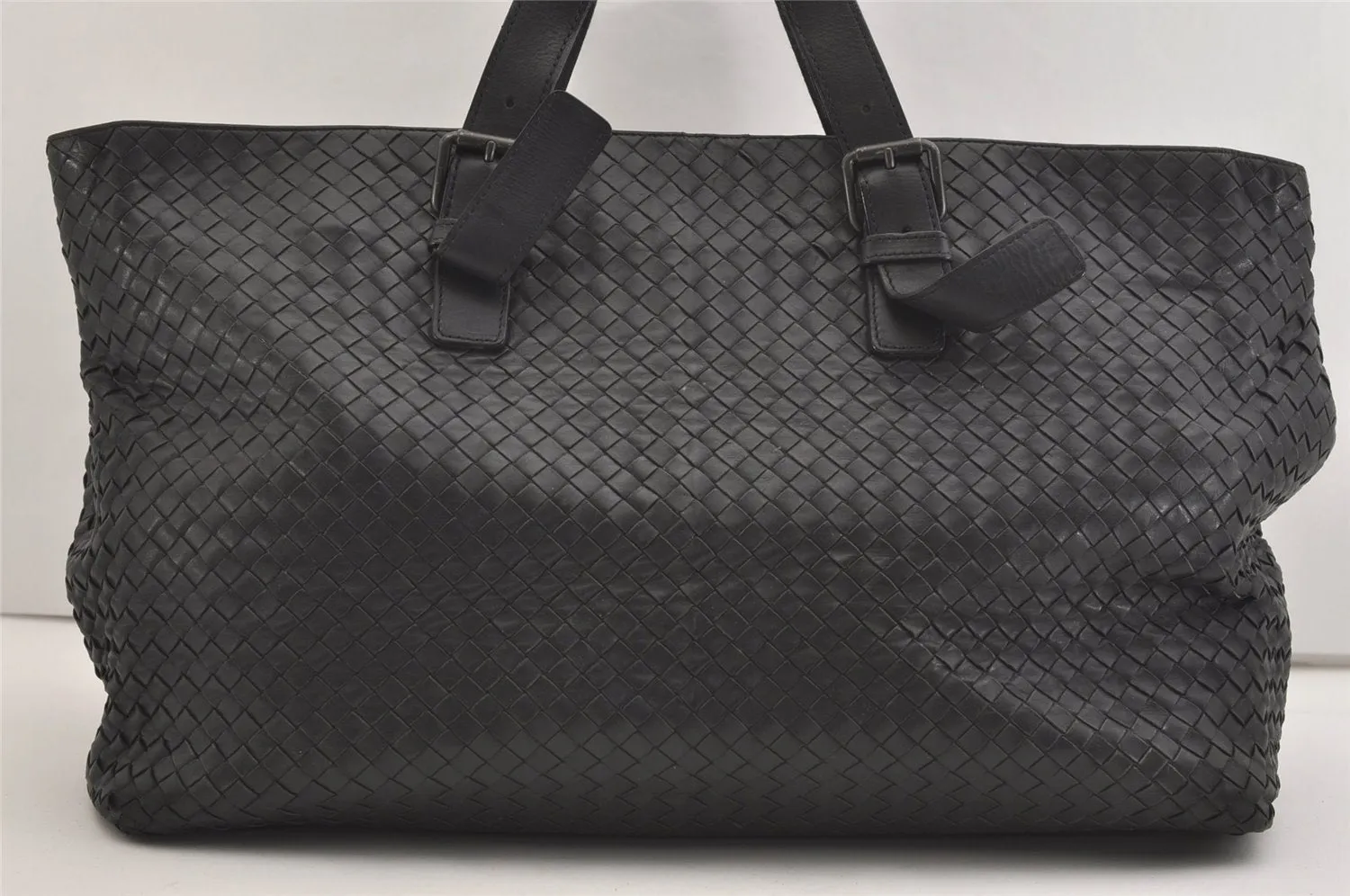Authentic BOTTEGA VENETA Vintage Intrecciato Leather Boston Hand Bag Black 4408J