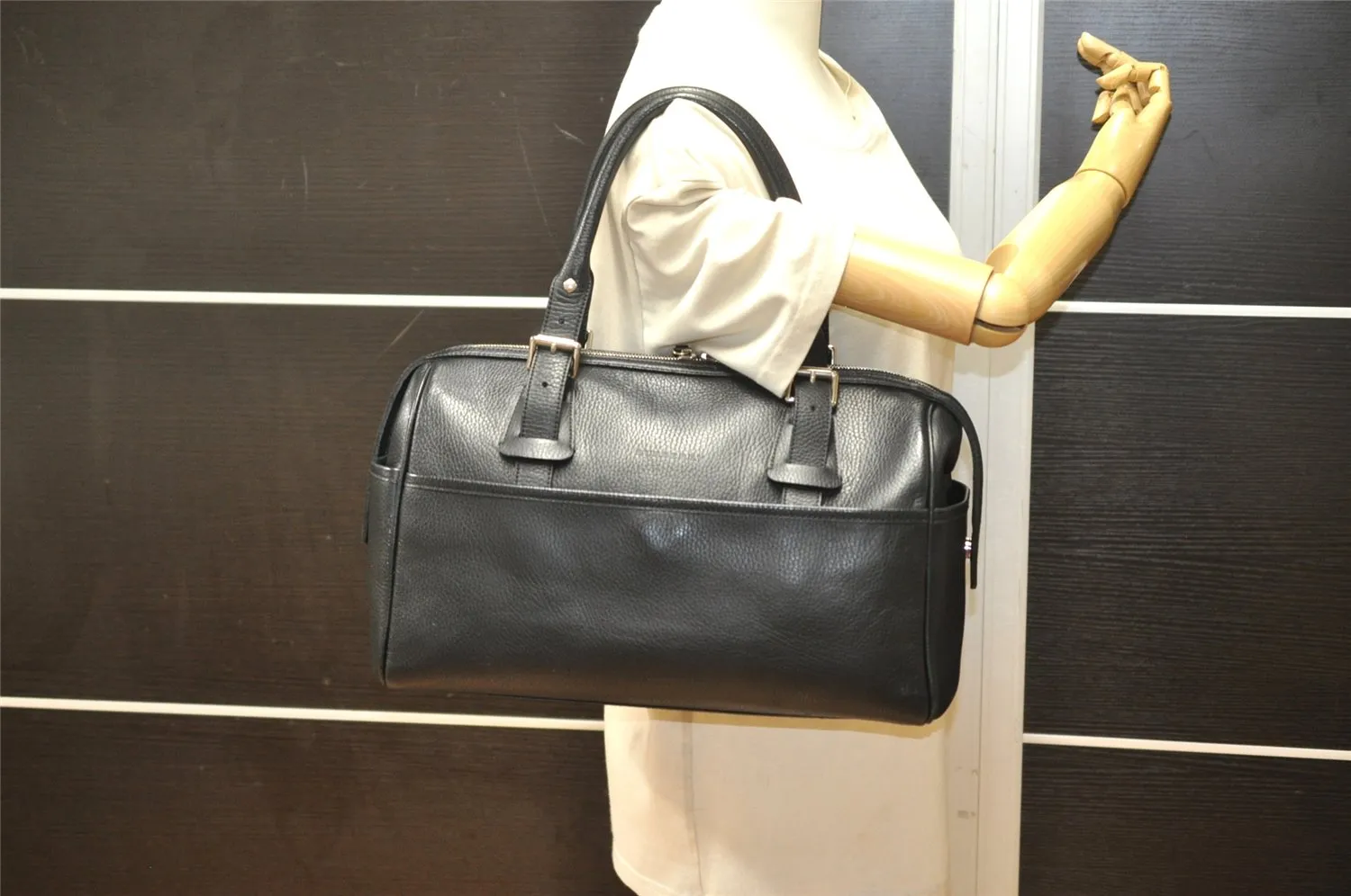Authentic BURBERRY Vintage Leather Hand Boston Bag Black 4741K
