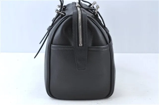 Authentic BURBERRY Vintage Leather Hand Boston Bag Black J6112
