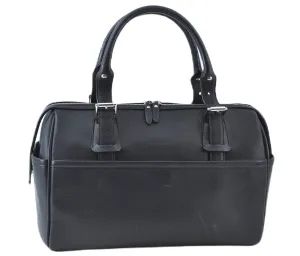 Authentic BURBERRY Vintage Leather Hand Boston Bag Black J6112
