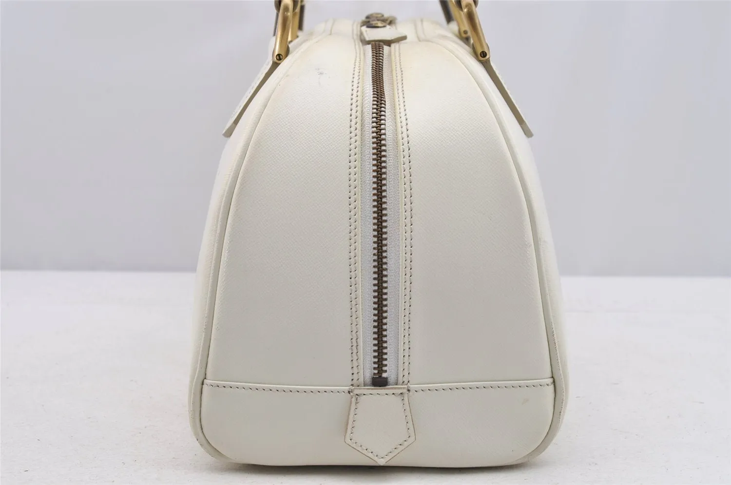 Authentic BURBERRY Vintage Leather Shoulder Hand Boston Bag White 4217I