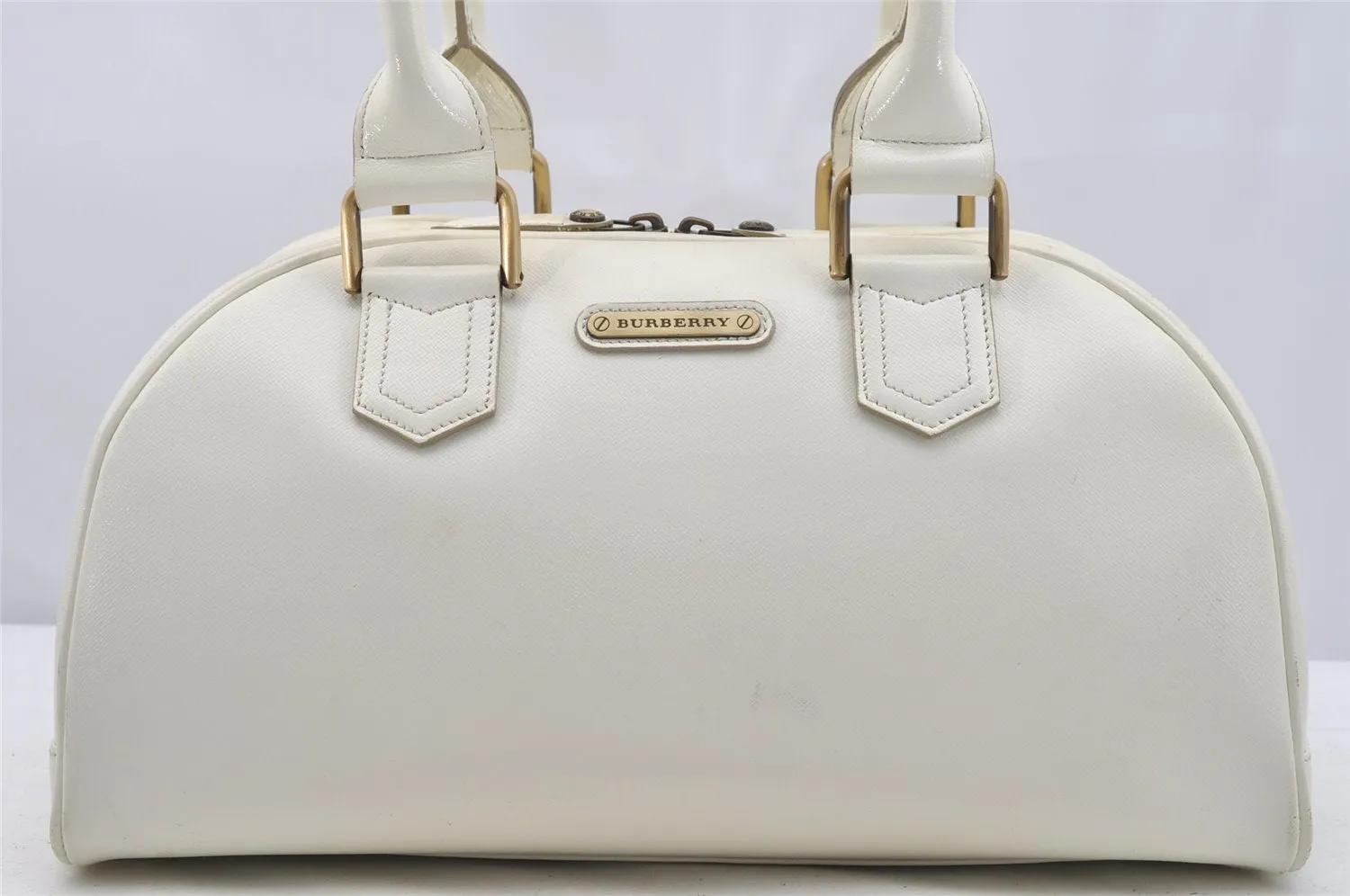 Authentic BURBERRY Vintage Leather Shoulder Hand Boston Bag White 4217I