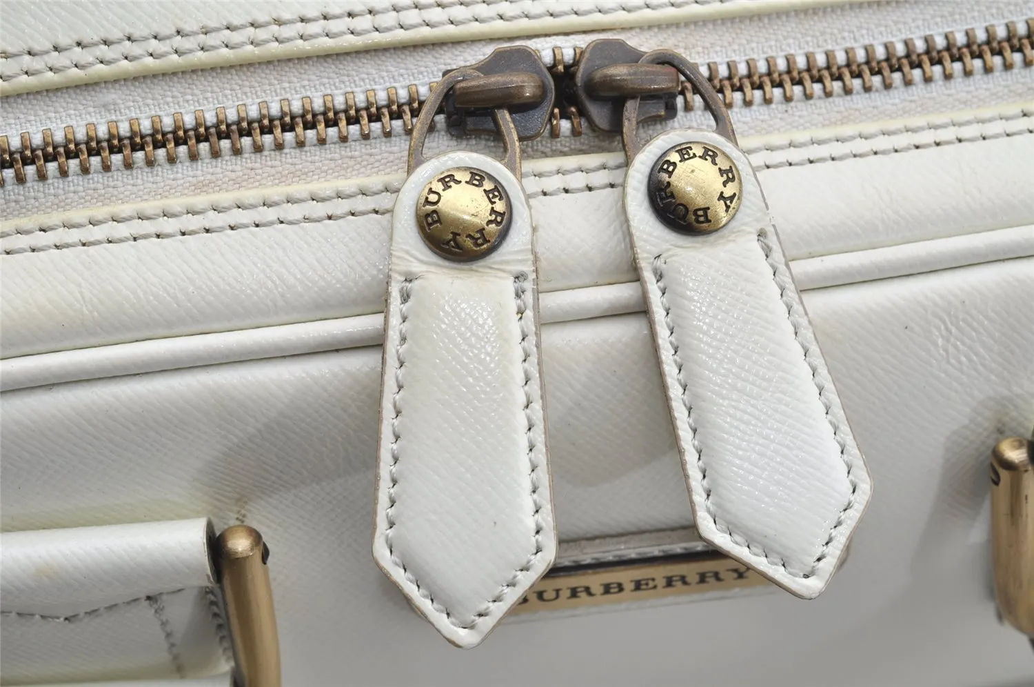 Authentic BURBERRY Vintage Leather Shoulder Hand Boston Bag White 4217I