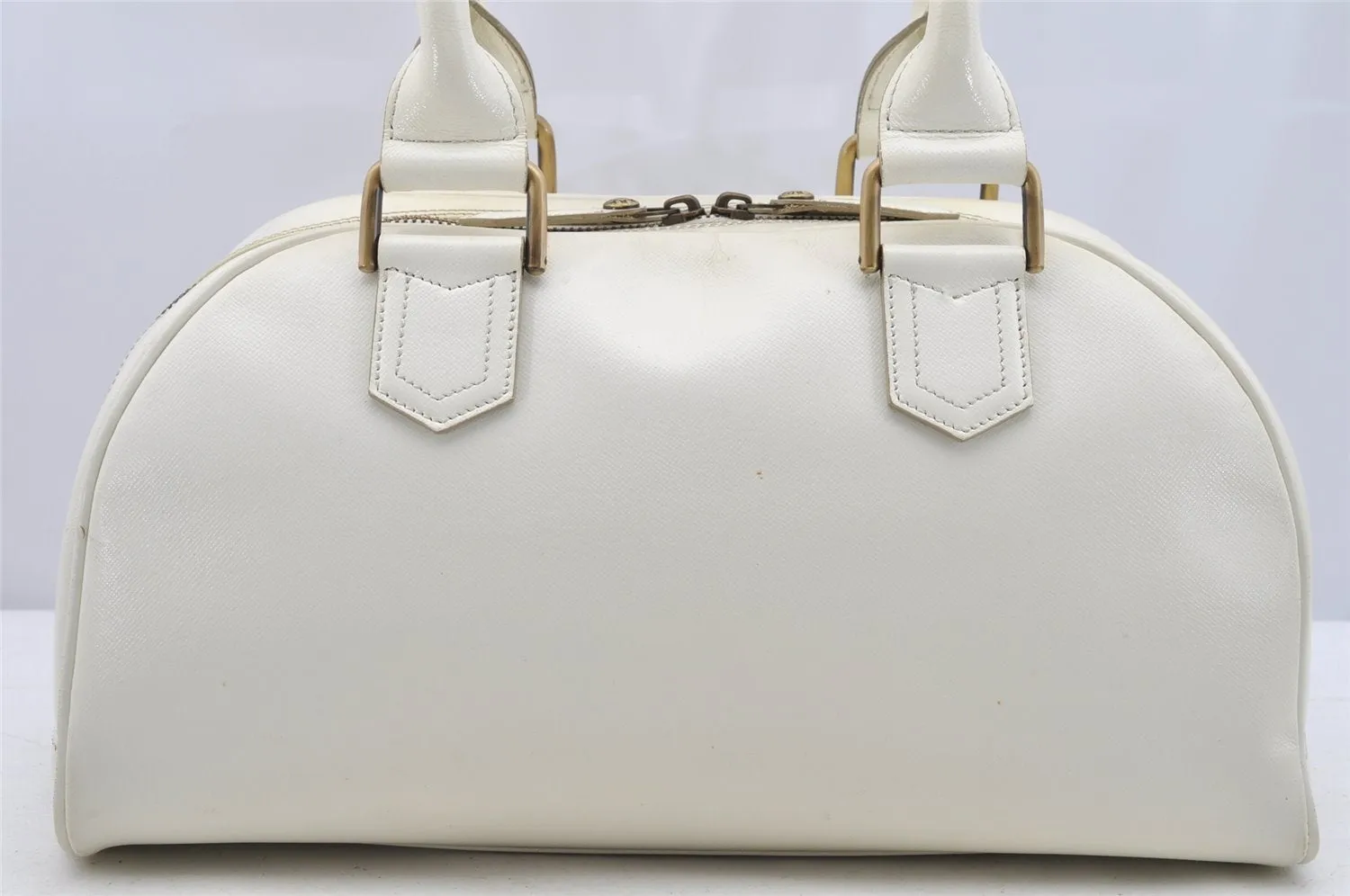 Authentic BURBERRY Vintage Leather Shoulder Hand Boston Bag White 4217I