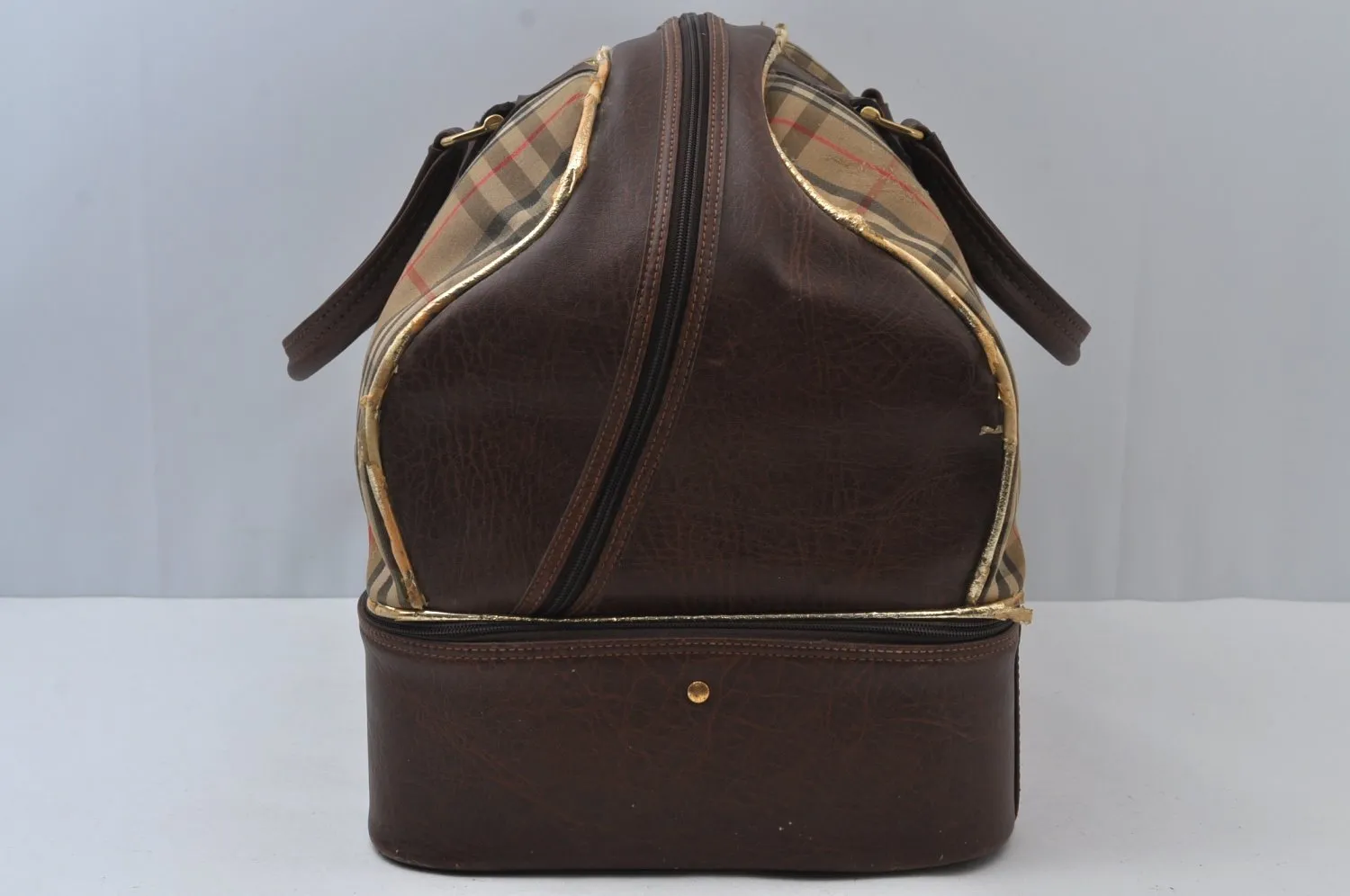 Authentic Burberrys Nova Check Canvas Leather Boston Hand Bag Beige 6609J