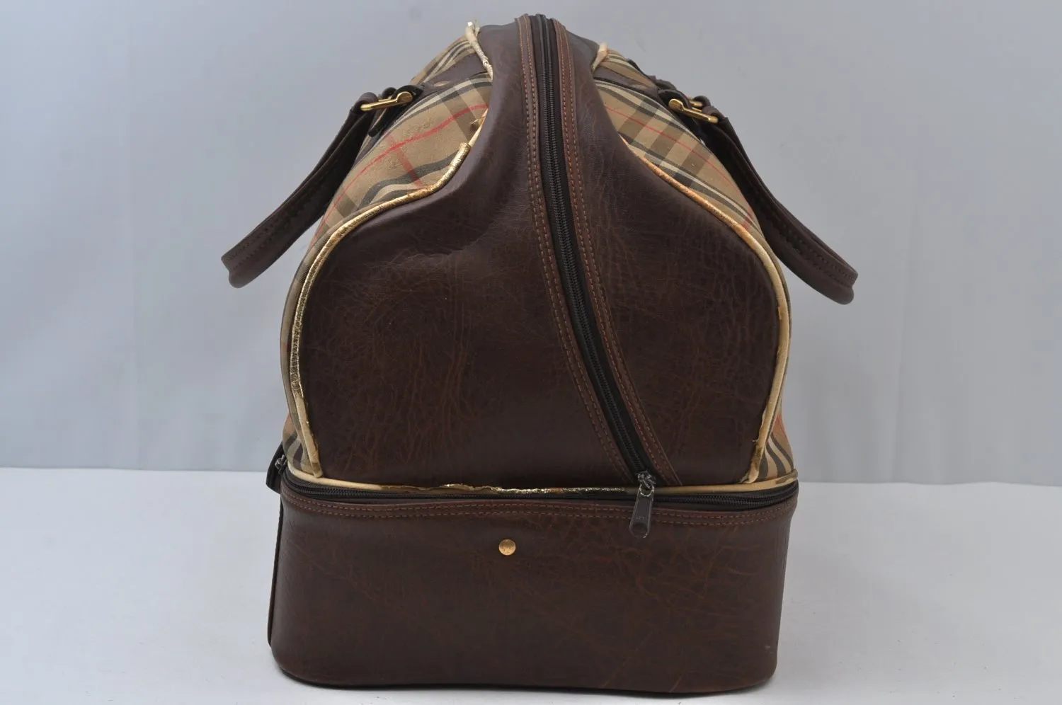 Authentic Burberrys Nova Check Canvas Leather Boston Hand Bag Beige 6609J