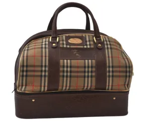 Authentic Burberrys Nova Check Canvas Leather Boston Hand Bag Beige 6609J
