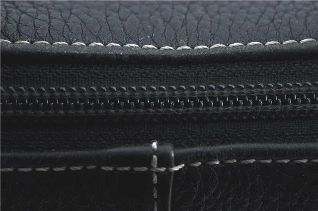 Authentic Burberrys Vintage Leather Hand Boston Bag Purse Black 0496B