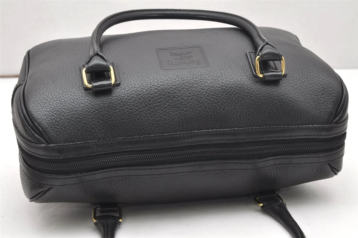 Authentic Burberrys Vintage Leather Hand Boston Bag Purse Black 5442K