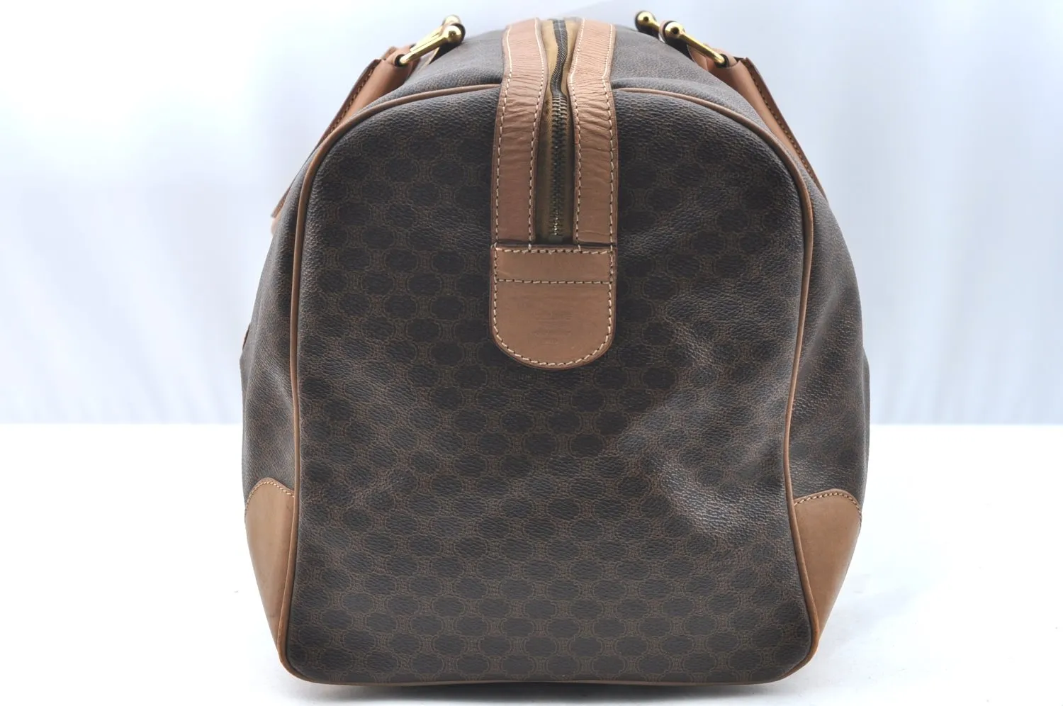 Authentic CELINE Macadam Blason Pattern Boston Bag PVC Leather Brown K4193