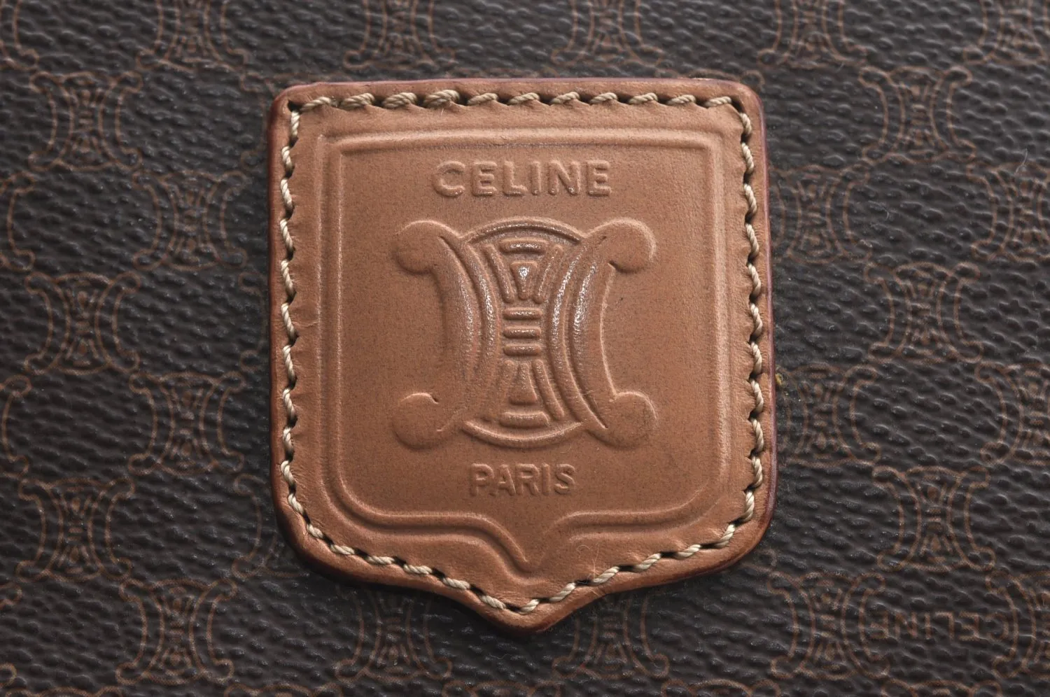 Authentic CELINE Macadam Blason Pattern Boston Bag PVC Leather Brown K4193