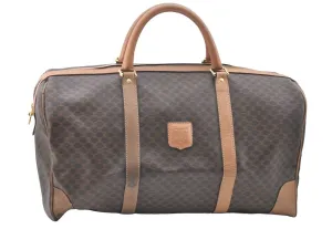 Authentic CELINE Macadam Blason Pattern Boston Bag PVC Leather Brown K4193