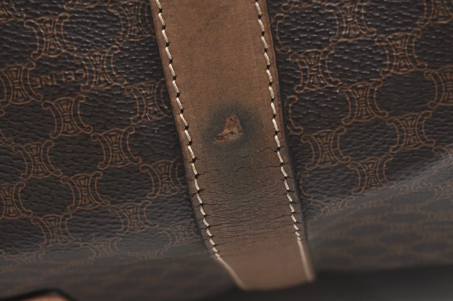 Authentic CELINE Macadam Blason Pattern Boston Bag PVC Leather Brown K4193