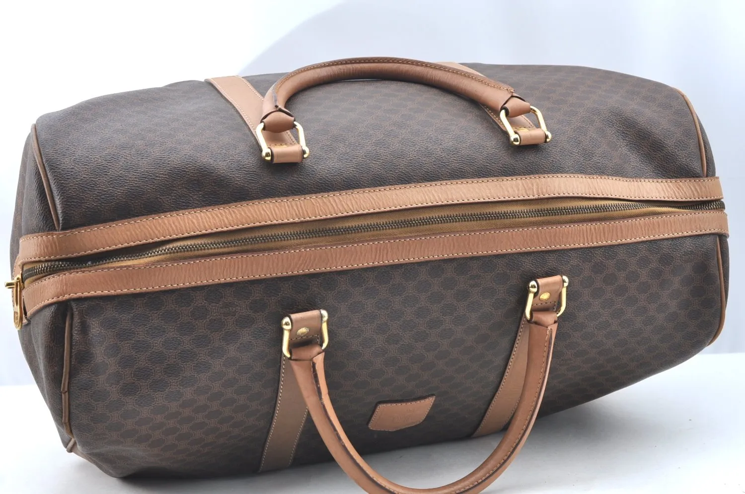 Authentic CELINE Macadam Blason Pattern Boston Bag PVC Leather Brown K4193