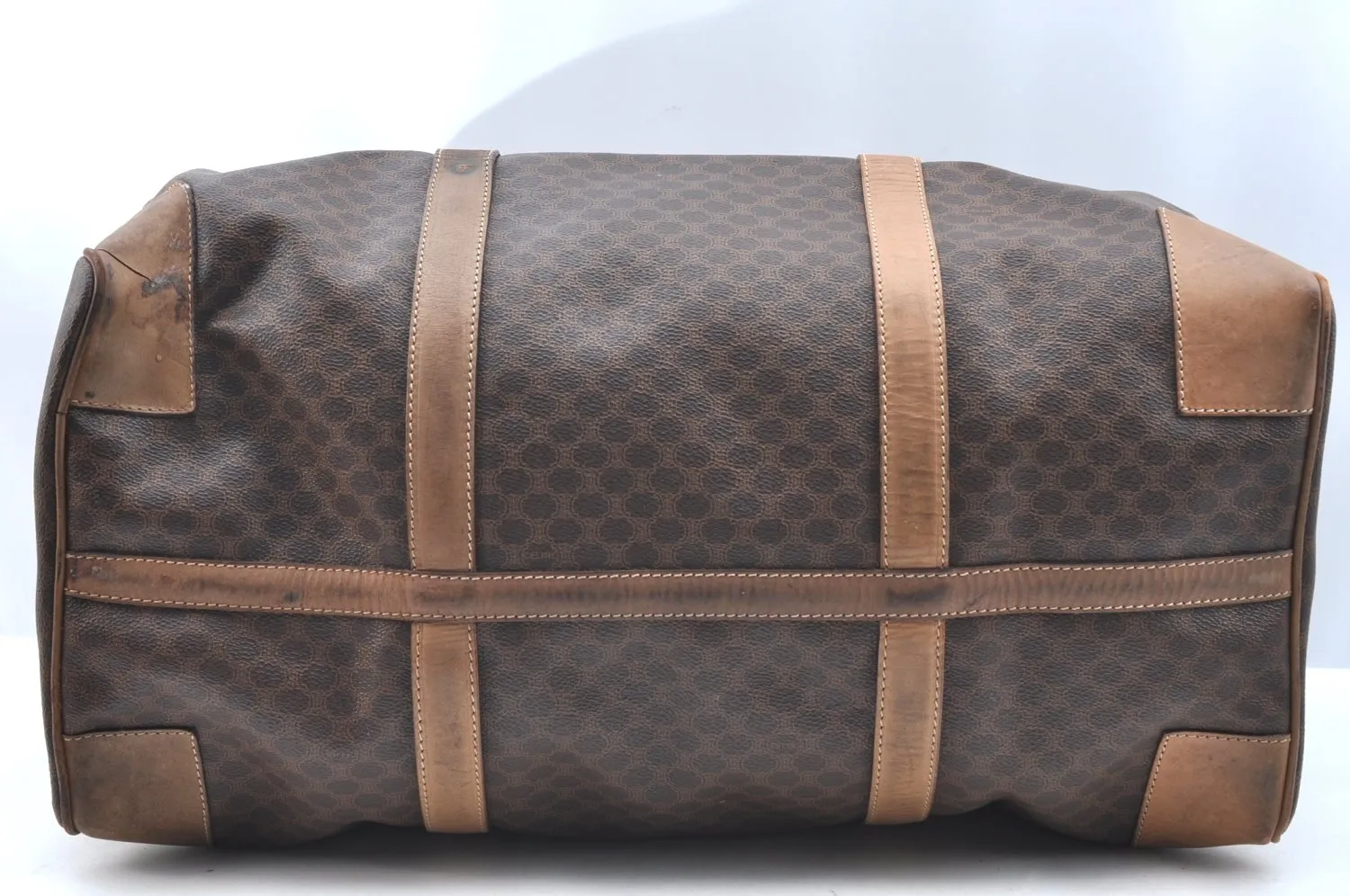 Authentic CELINE Macadam Blason Pattern Boston Bag PVC Leather Brown K4193