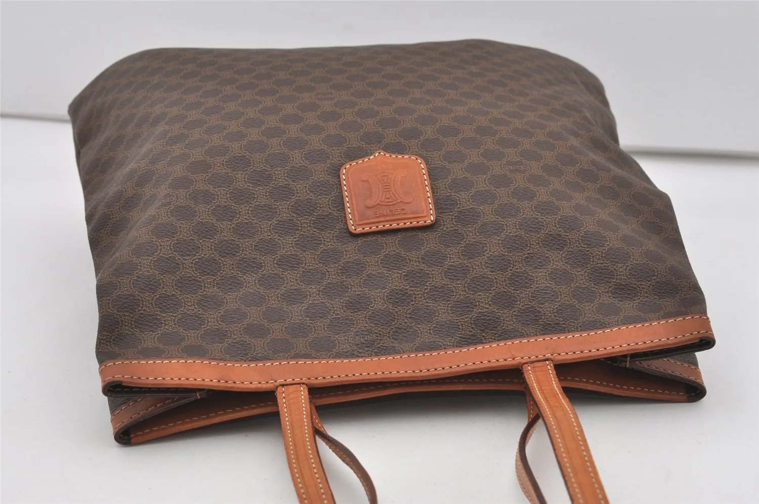 Authentic CELINE Macadam Blason Shoulder Tote Bag PVC Leather Brown 1737I