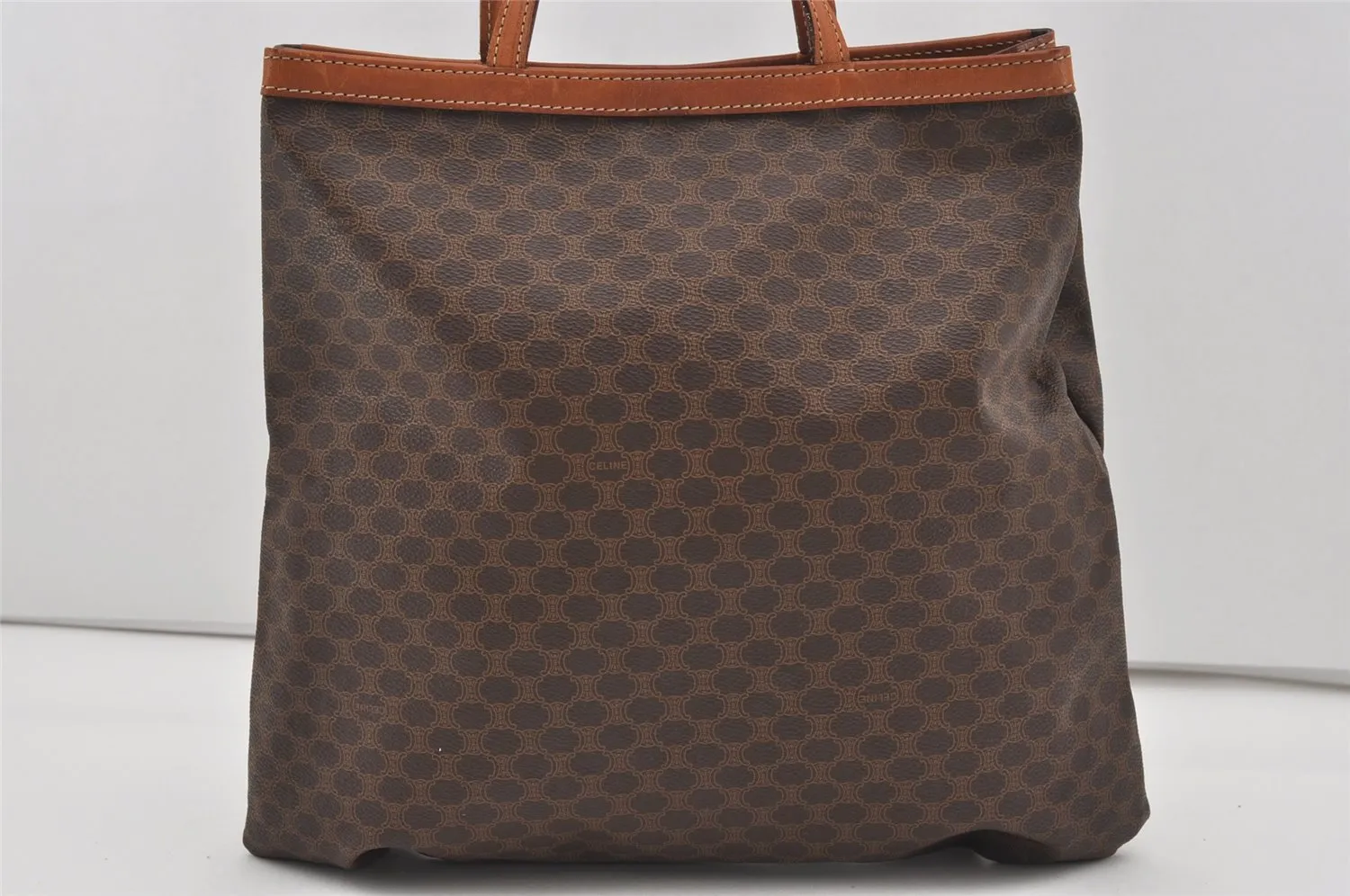 Authentic CELINE Macadam Blason Shoulder Tote Bag PVC Leather Brown 1737I