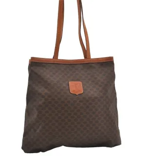 Authentic CELINE Macadam Blason Shoulder Tote Bag PVC Leather Brown 1737I
