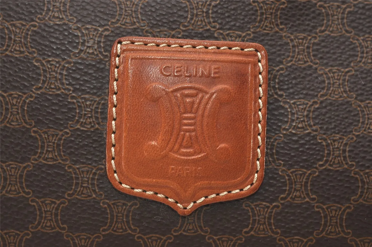 Authentic CELINE Macadam Blason Shoulder Tote Bag PVC Leather Brown 1737I