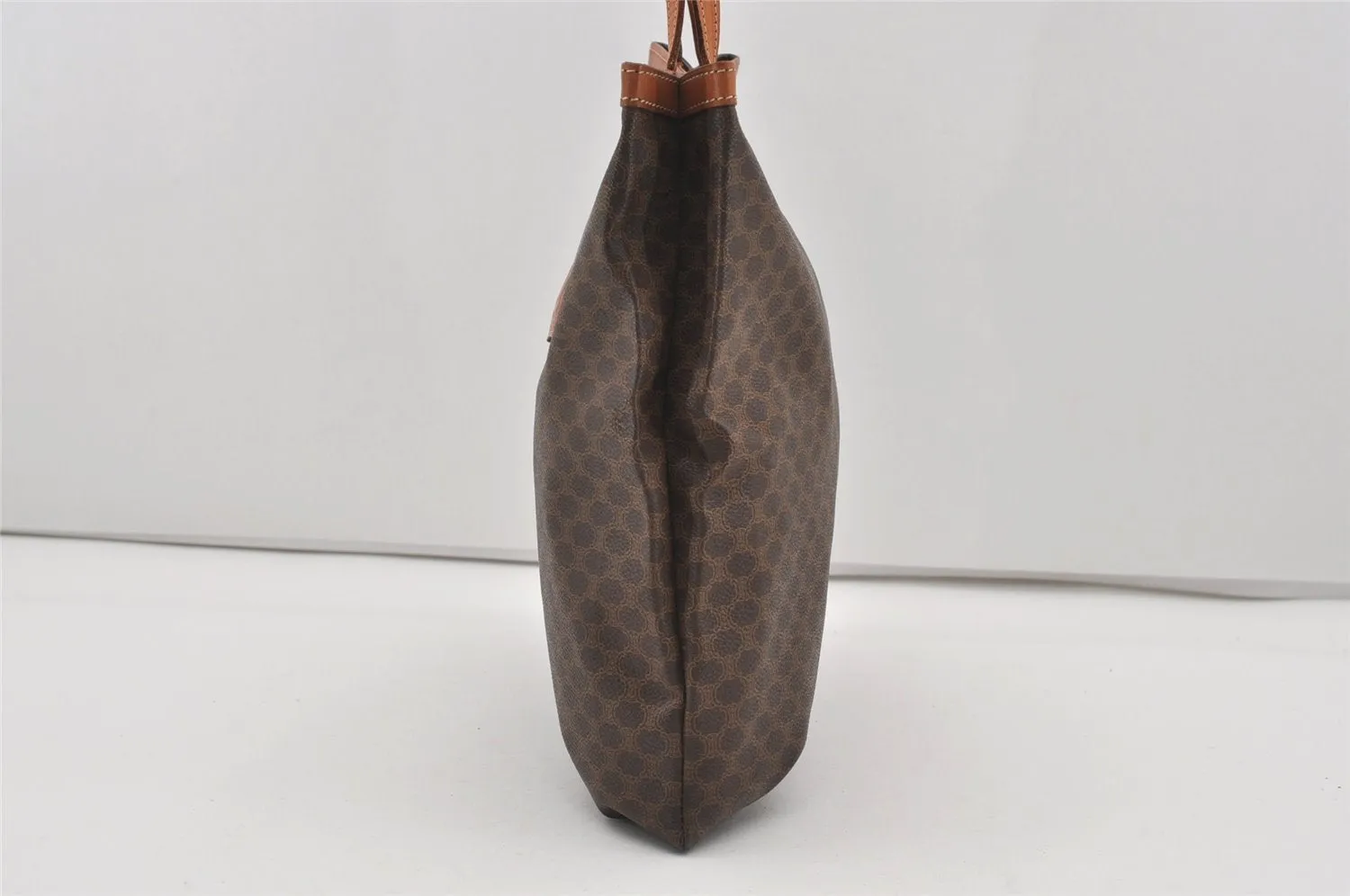 Authentic CELINE Macadam Blason Shoulder Tote Bag PVC Leather Brown 1737I