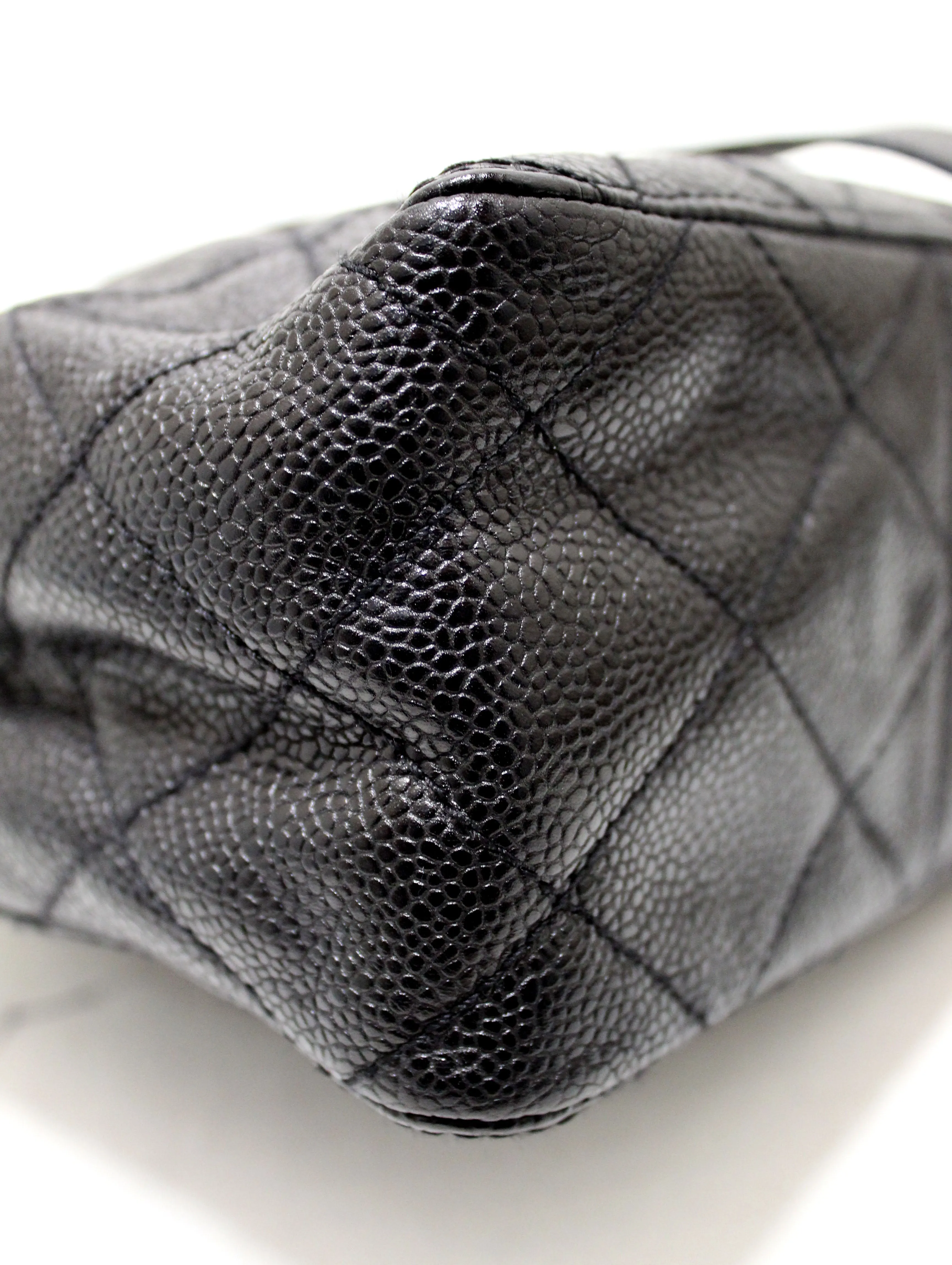 Authentic Chanel Black Caviar Leather Mini Drawstring Bucket Crossbody Bag