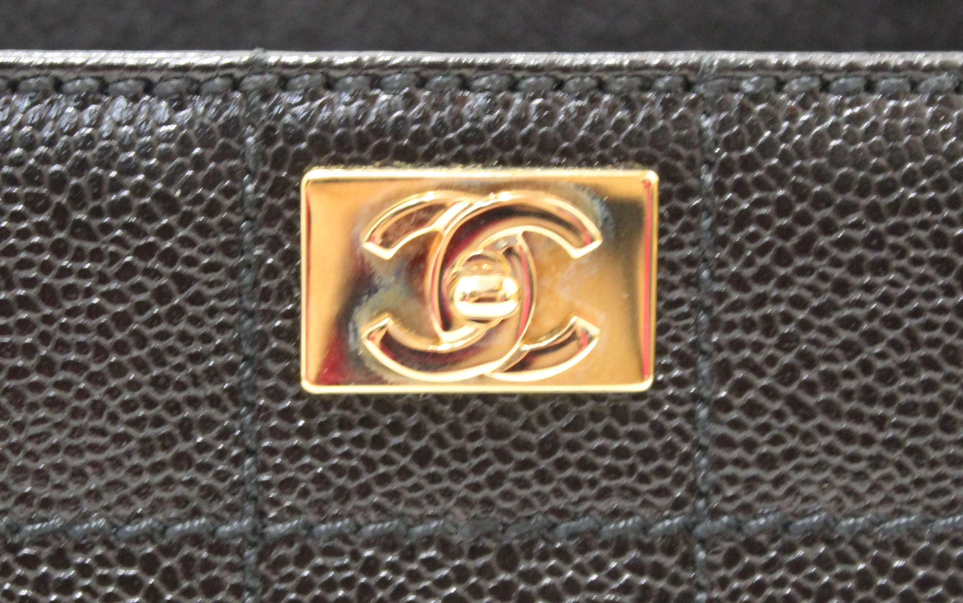Authentic Chanel Black Square Stitch Caviar Leather Shoulder Tote Bag