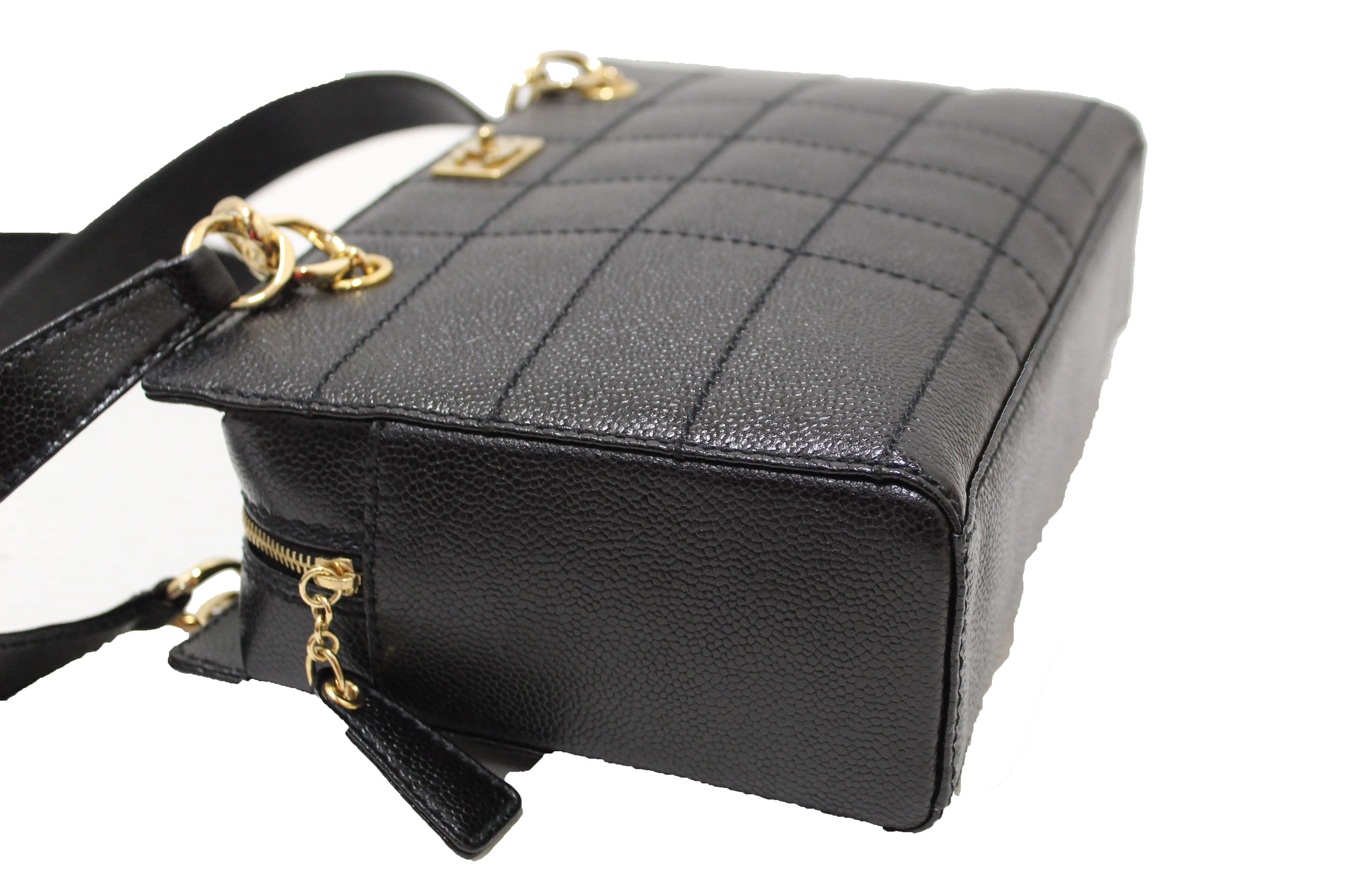 Authentic Chanel Black Square Stitch Caviar Leather Shoulder Tote Bag