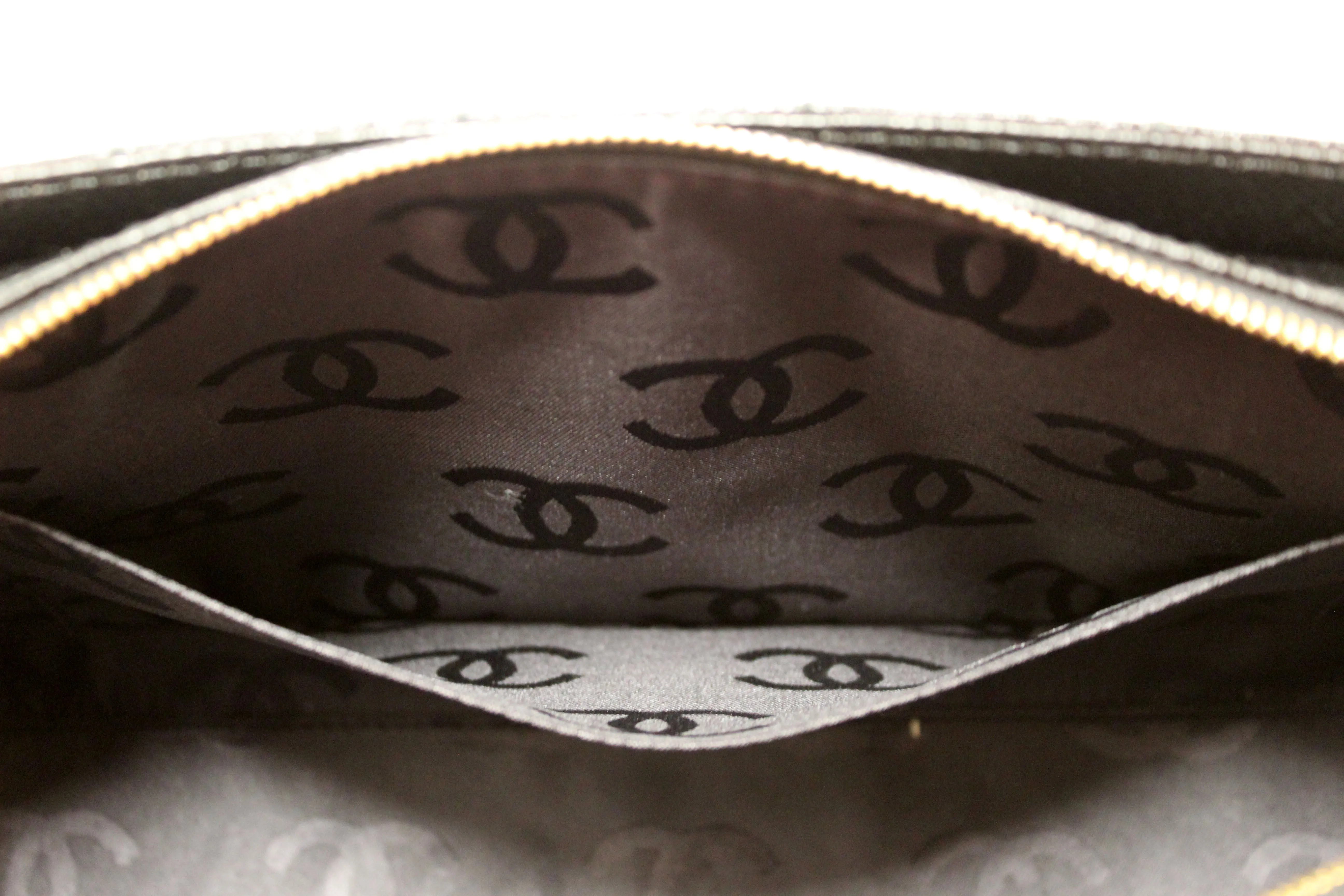 Authentic Chanel Black Square Stitch Caviar Leather Shoulder Tote Bag