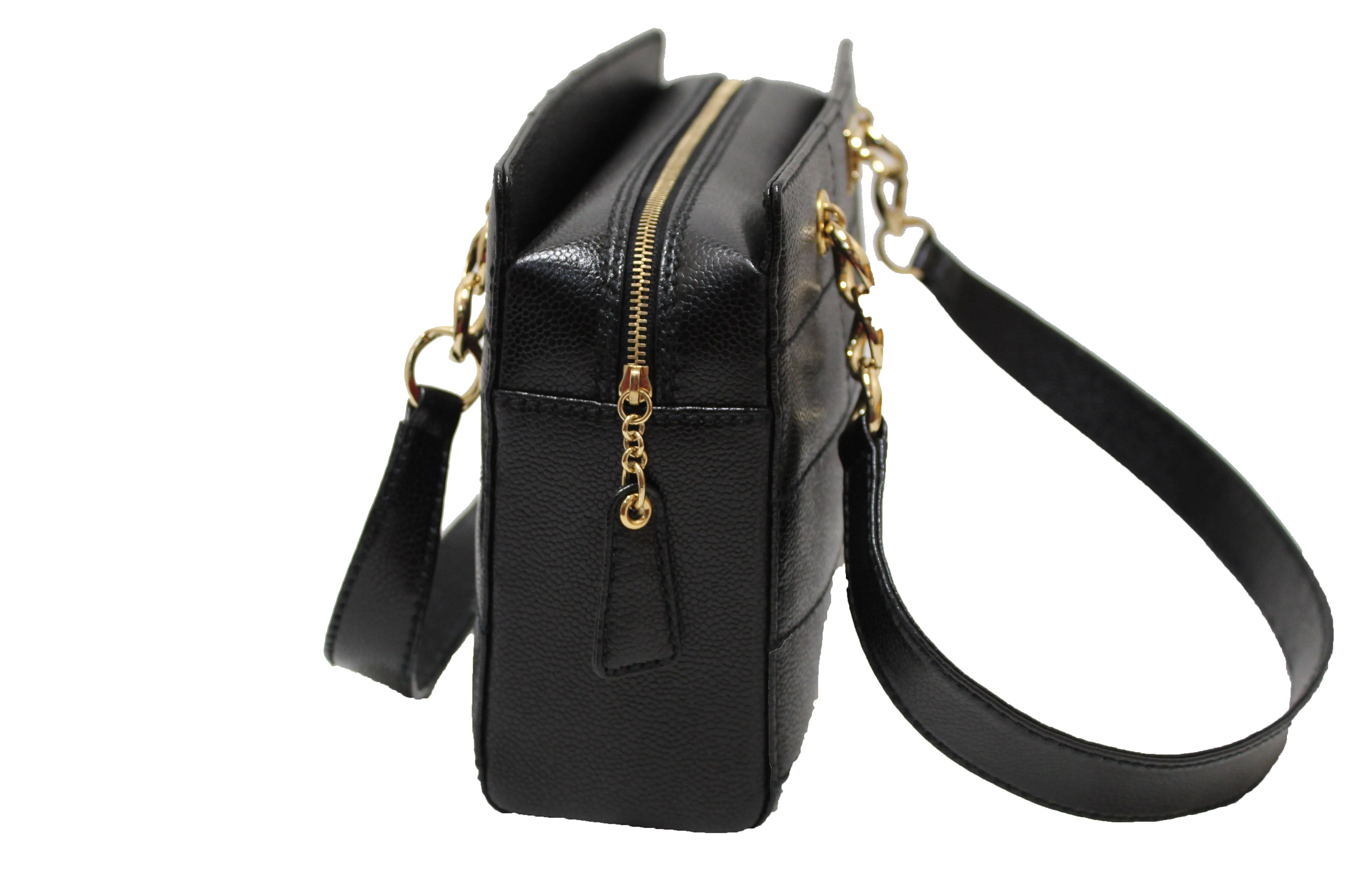 Authentic Chanel Black Square Stitch Caviar Leather Shoulder Tote Bag