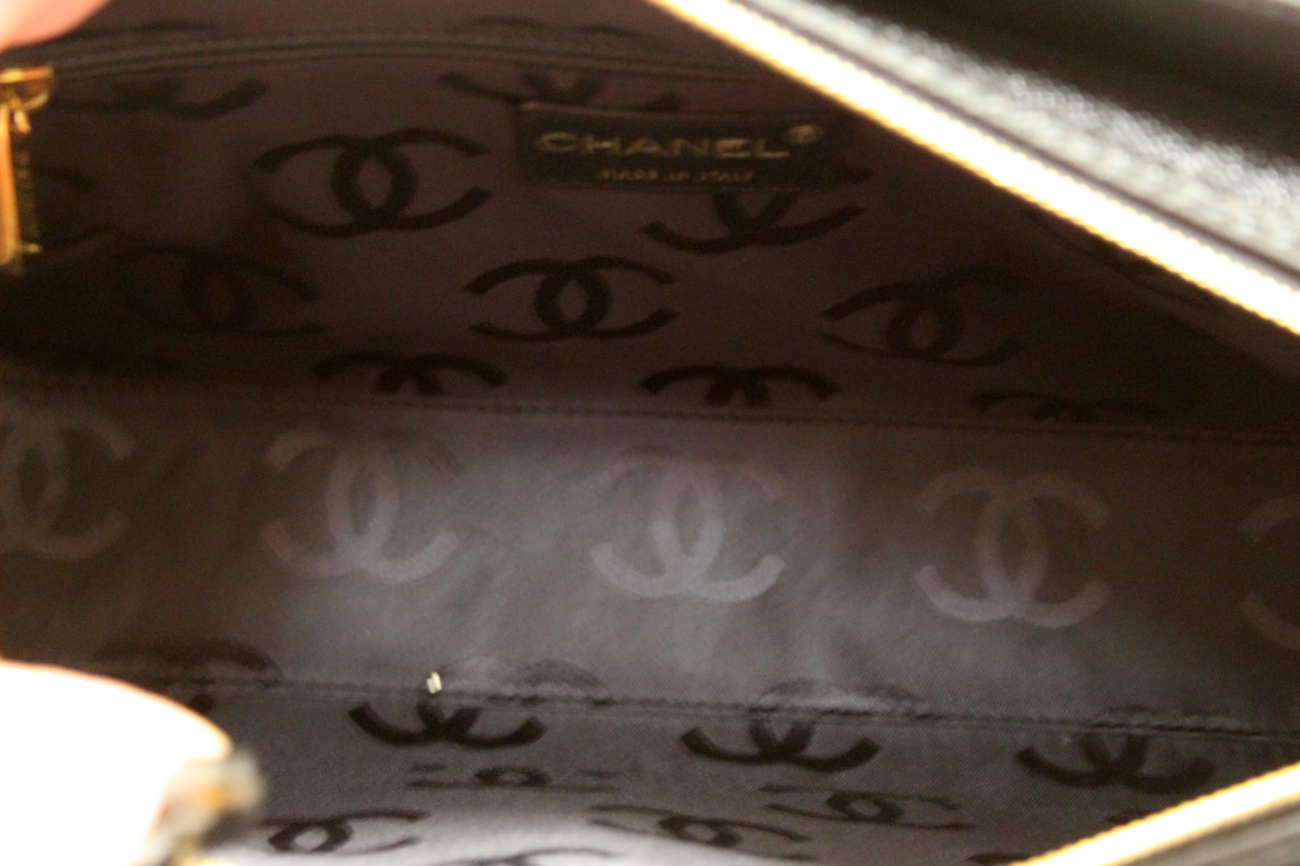 Authentic Chanel Black Square Stitch Caviar Leather Shoulder Tote Bag