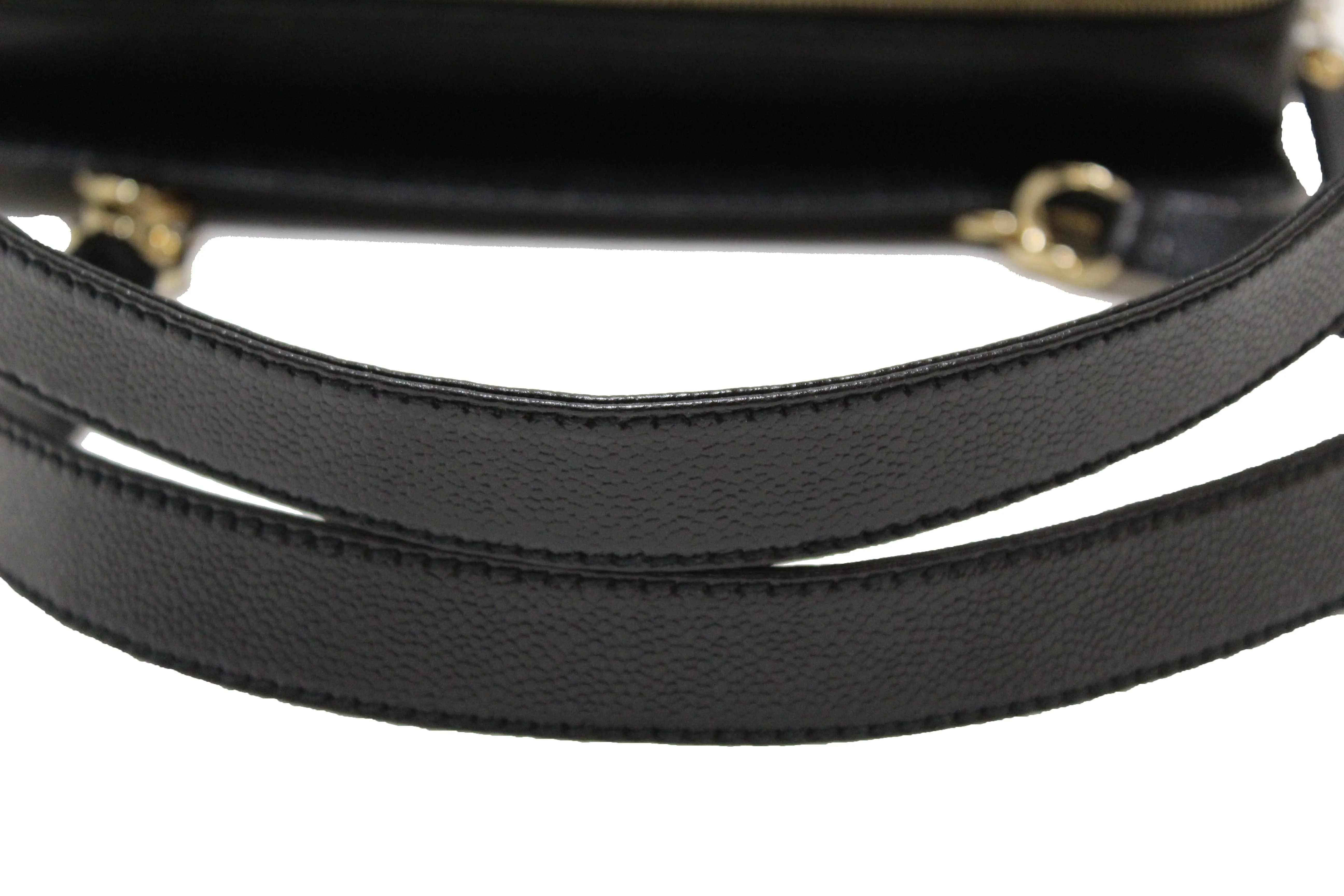 Authentic Chanel Black Square Stitch Caviar Leather Shoulder Tote Bag