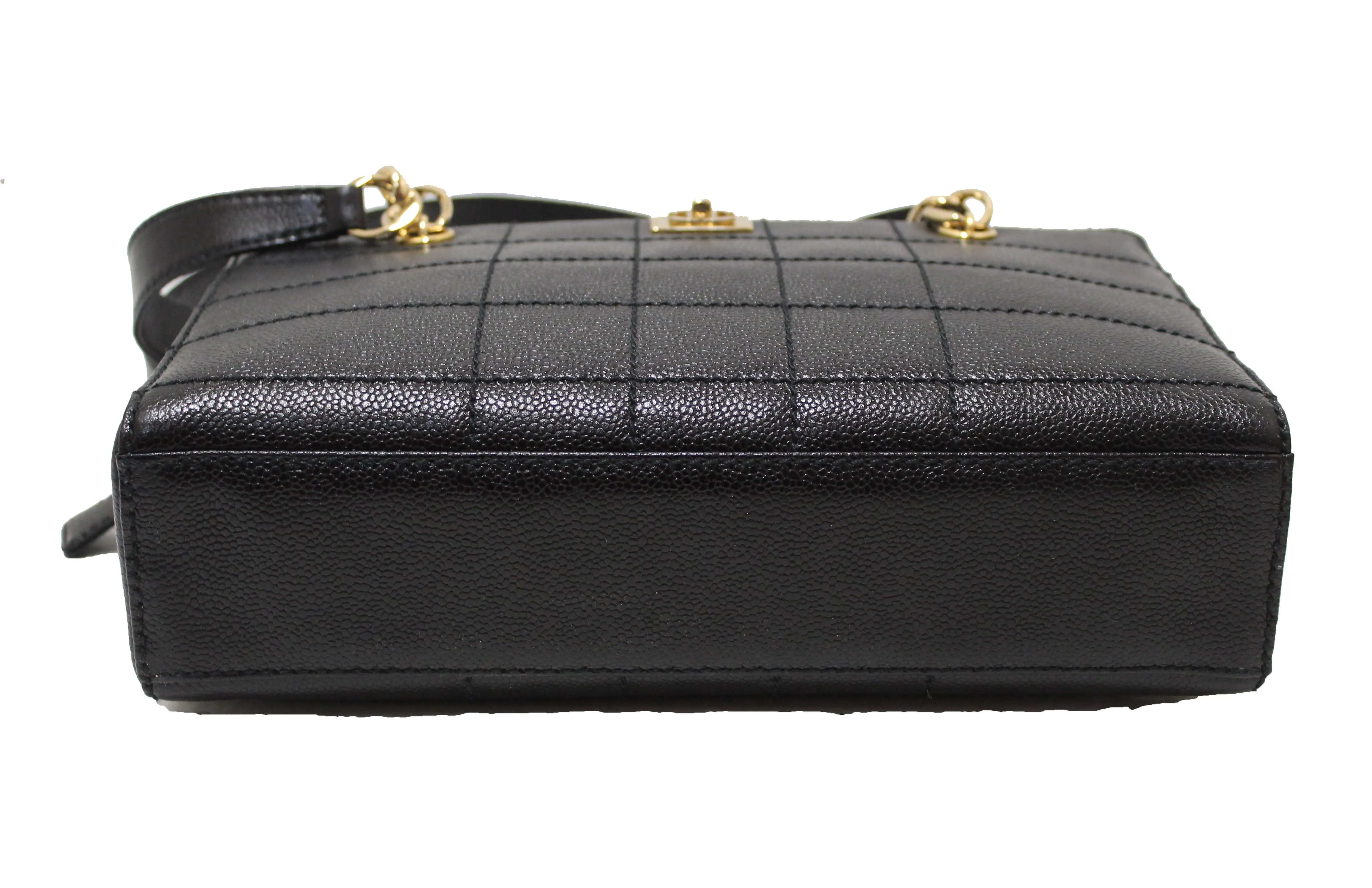 Authentic Chanel Black Square Stitch Caviar Leather Shoulder Tote Bag