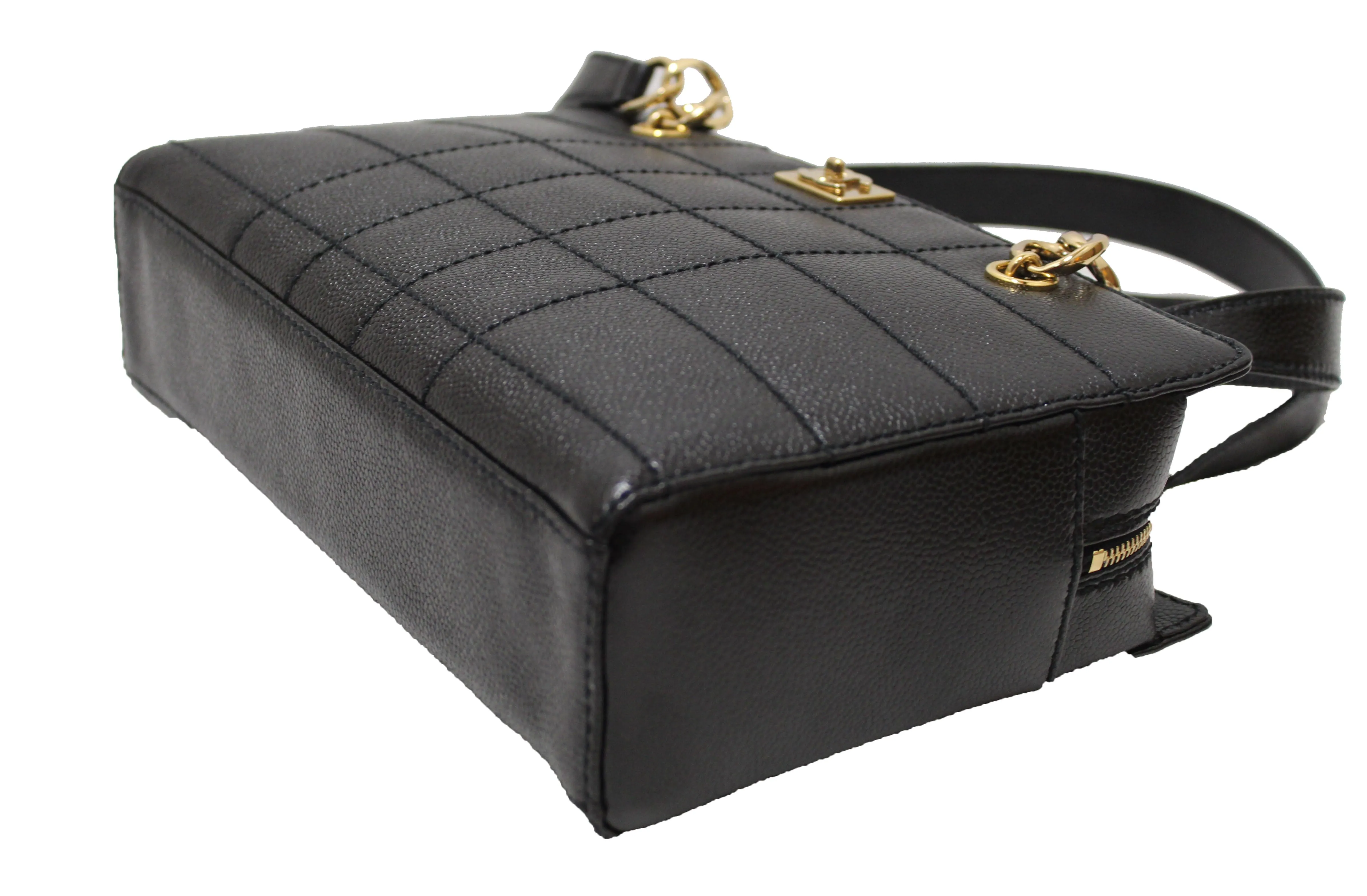 Authentic Chanel Black Square Stitch Caviar Leather Shoulder Tote Bag