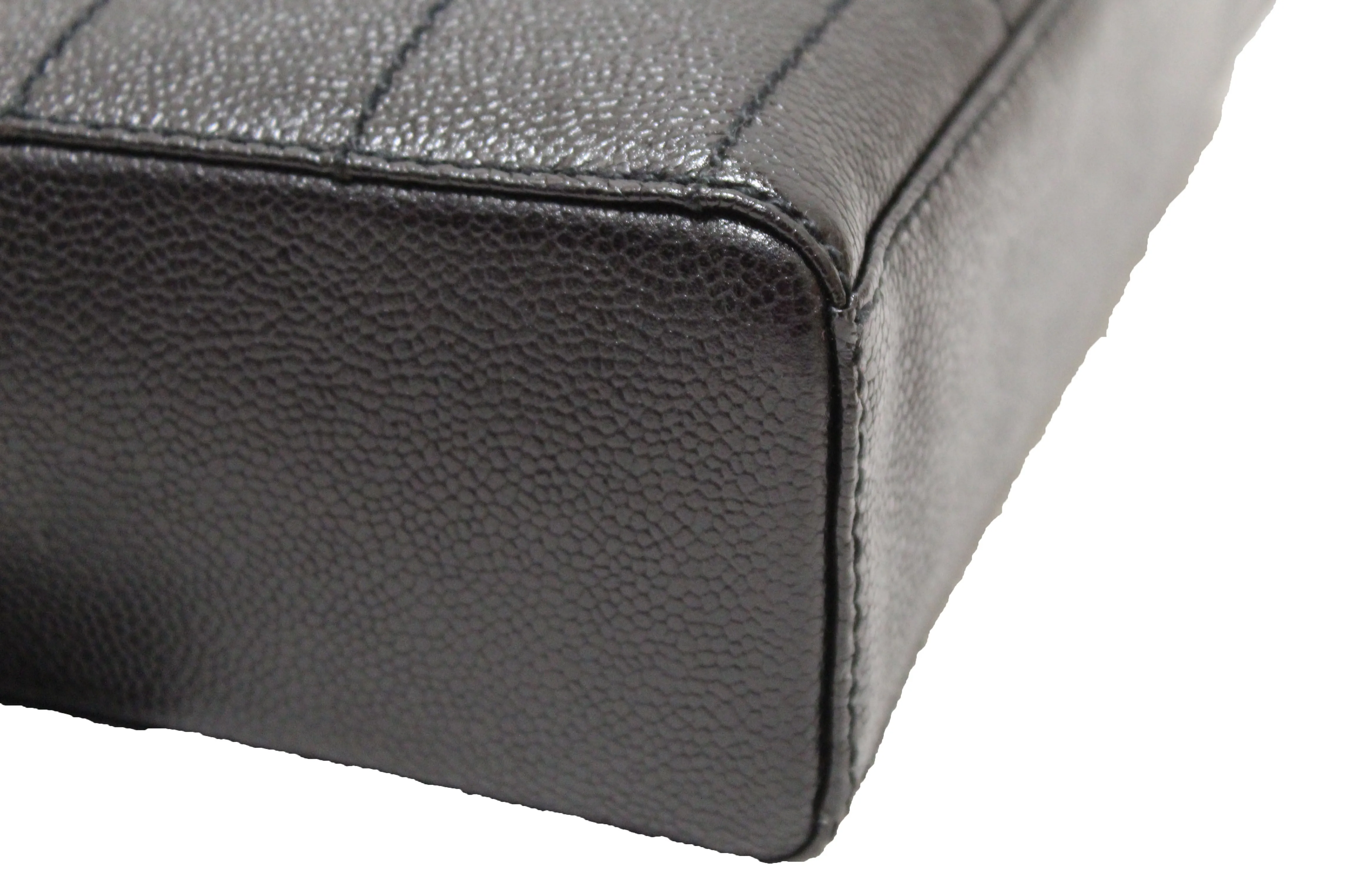 Authentic Chanel Black Square Stitch Caviar Leather Shoulder Tote Bag