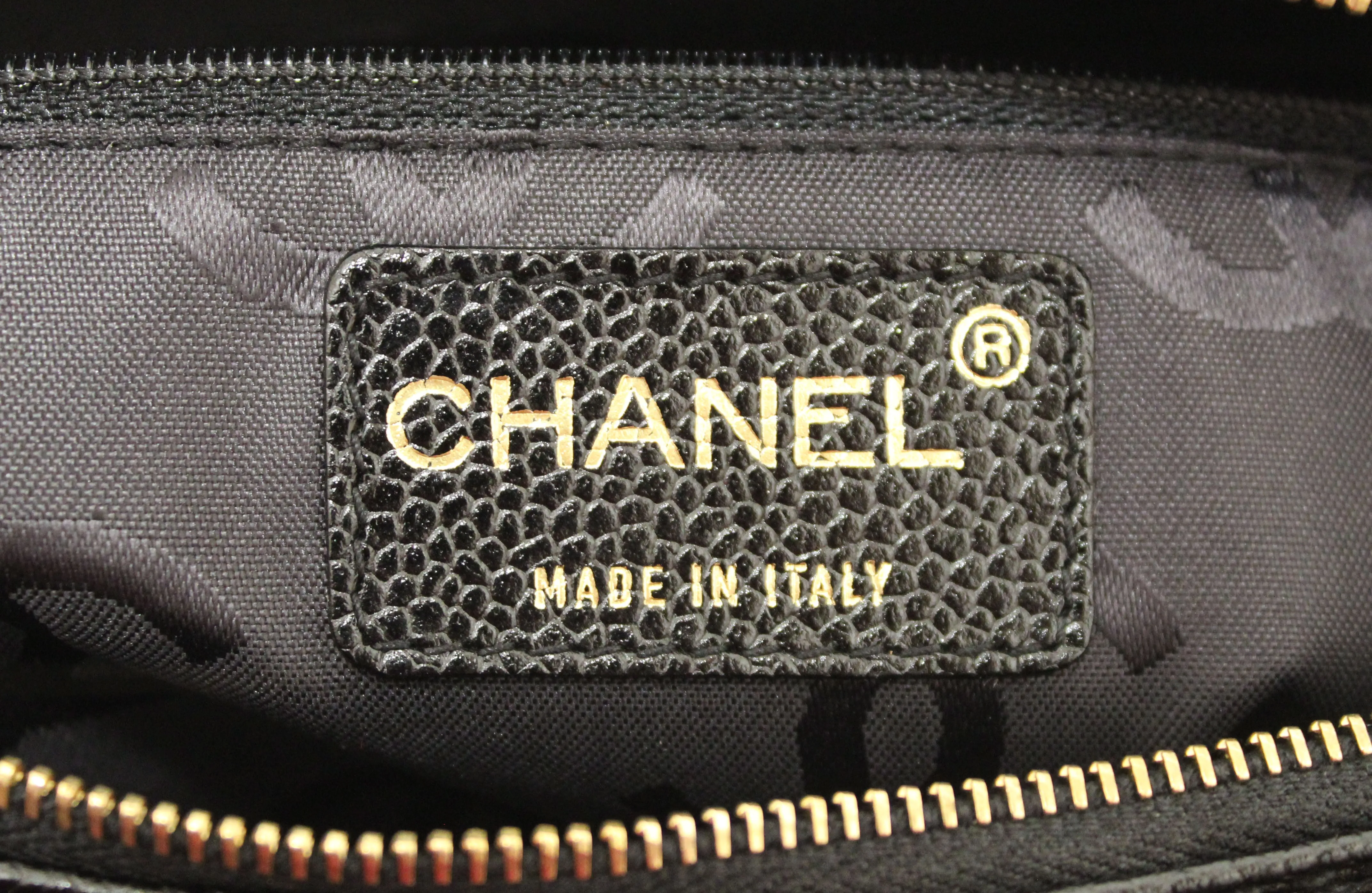 Authentic Chanel Black Square Stitch Caviar Leather Shoulder Tote Bag