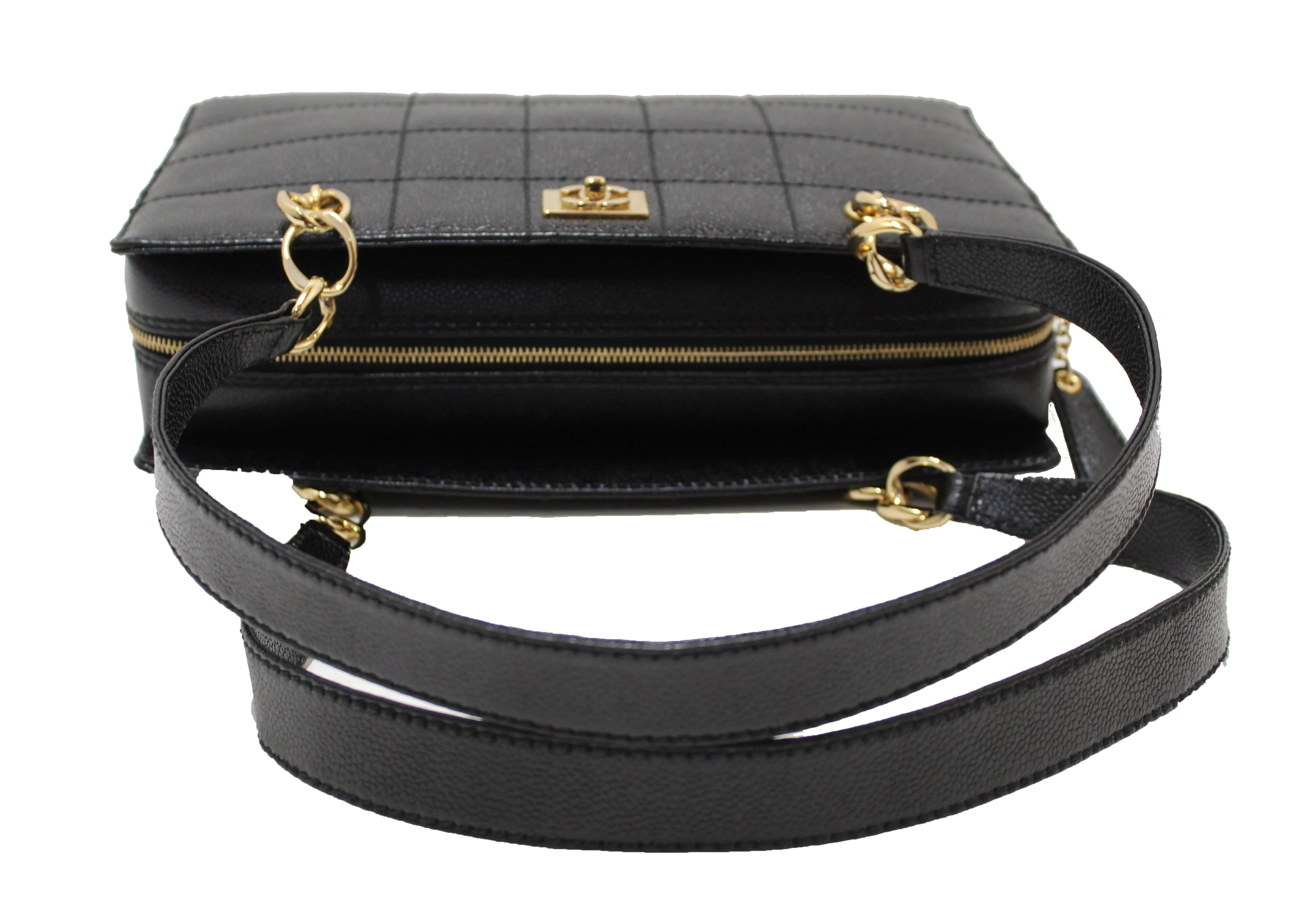 Authentic Chanel Black Square Stitch Caviar Leather Shoulder Tote Bag