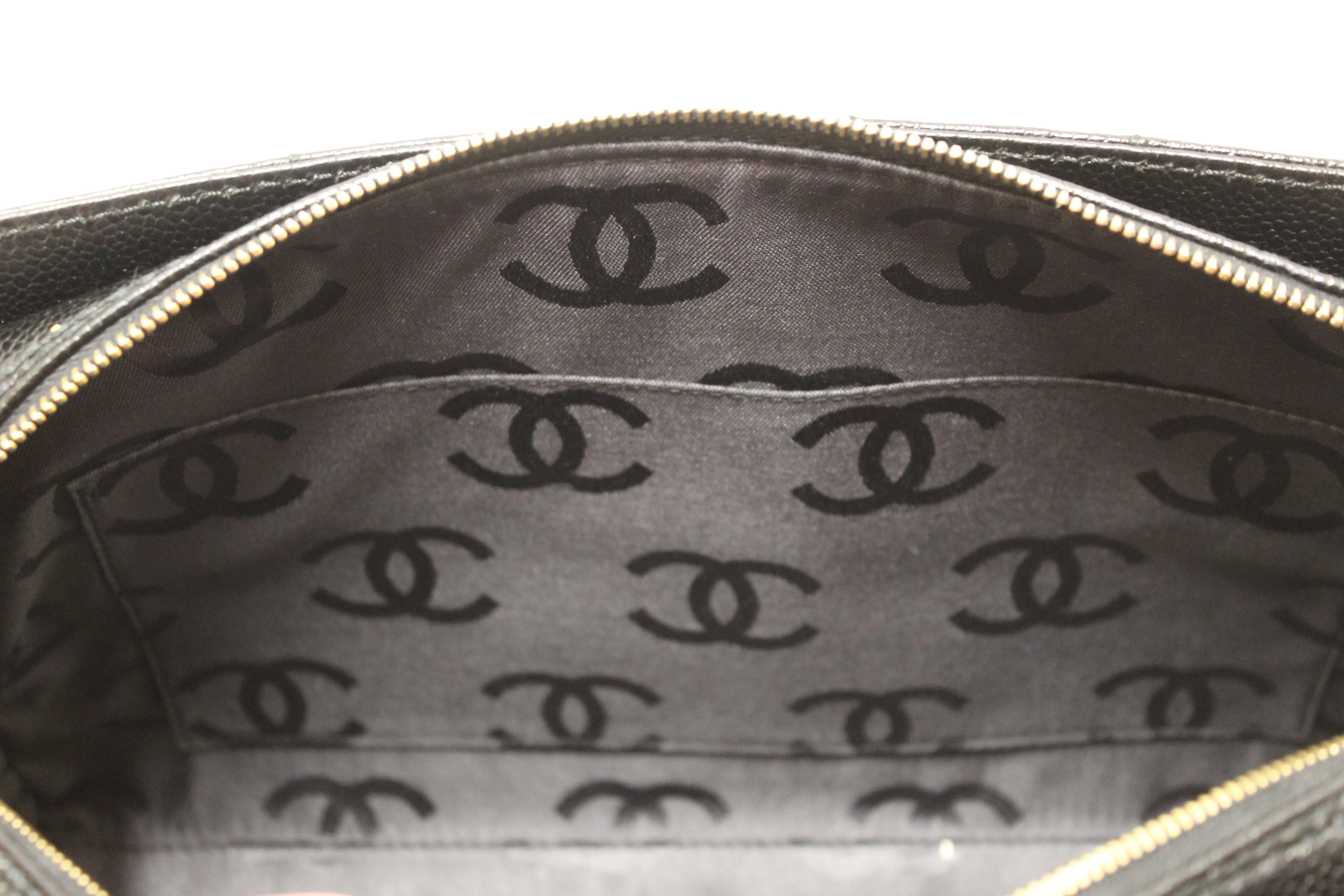 Authentic Chanel Black Square Stitch Caviar Leather Shoulder Tote Bag
