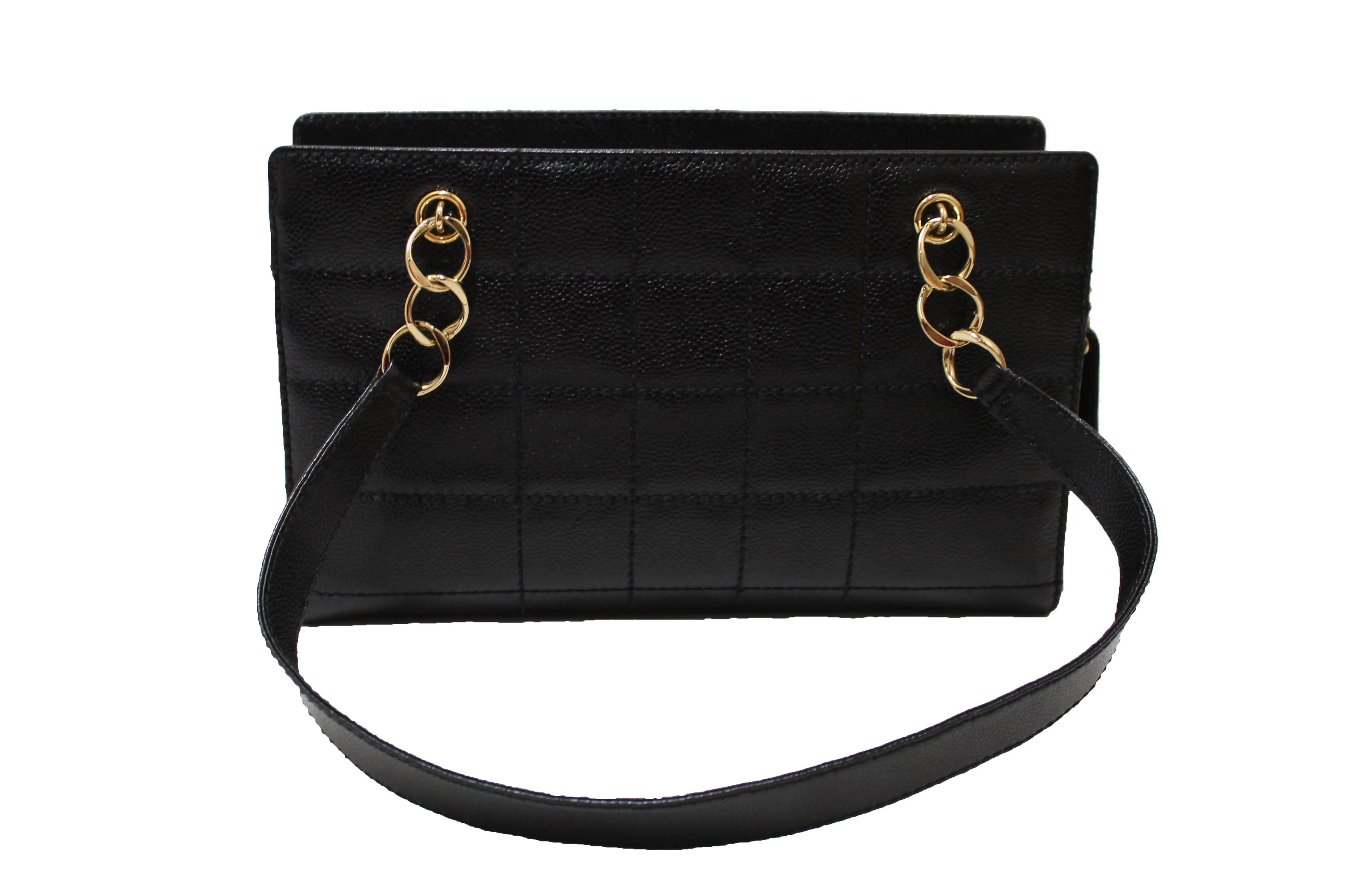 Authentic Chanel Black Square Stitch Caviar Leather Shoulder Tote Bag