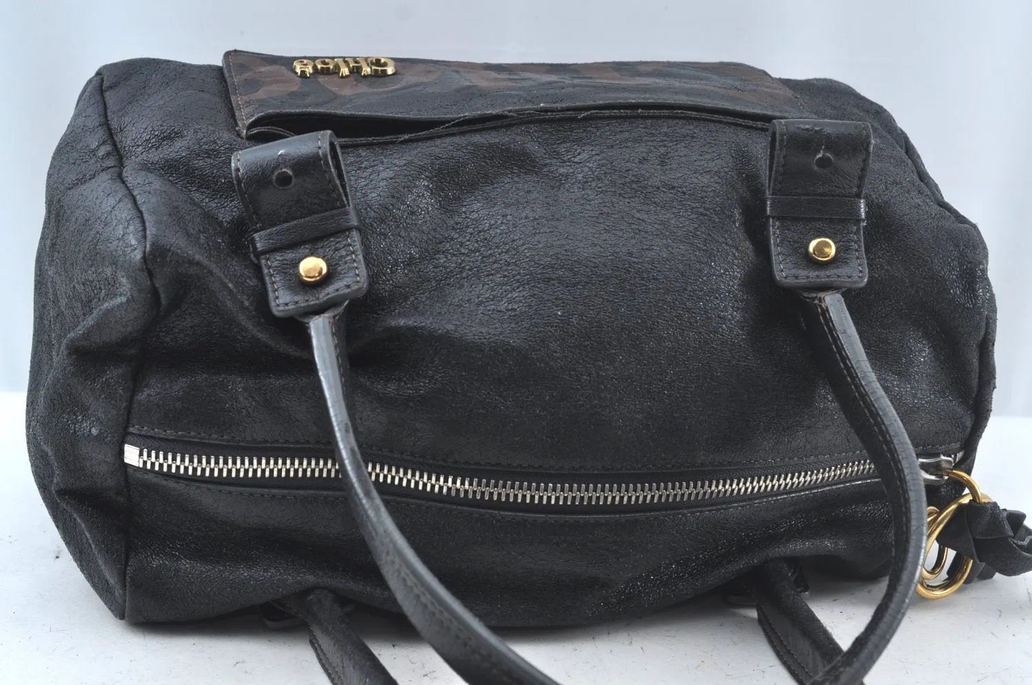 Authentic Chloe Vintage Eclipse Hand Boston Bag Purse Leather Black Junk 6533J