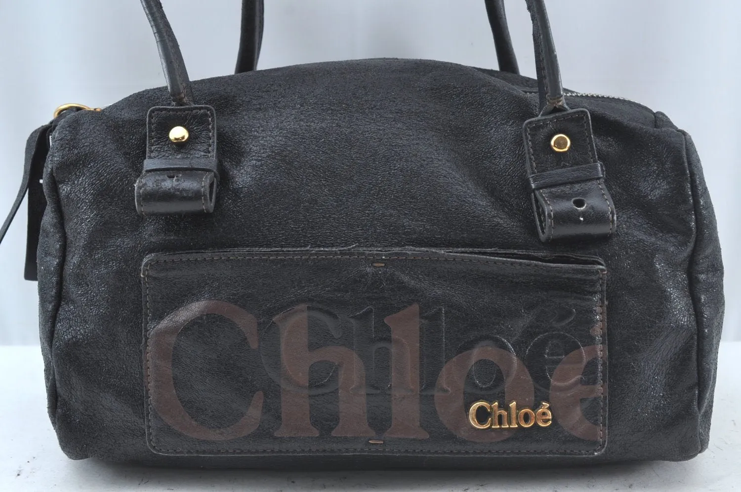 Authentic Chloe Vintage Eclipse Hand Boston Bag Purse Leather Black Junk 6533J