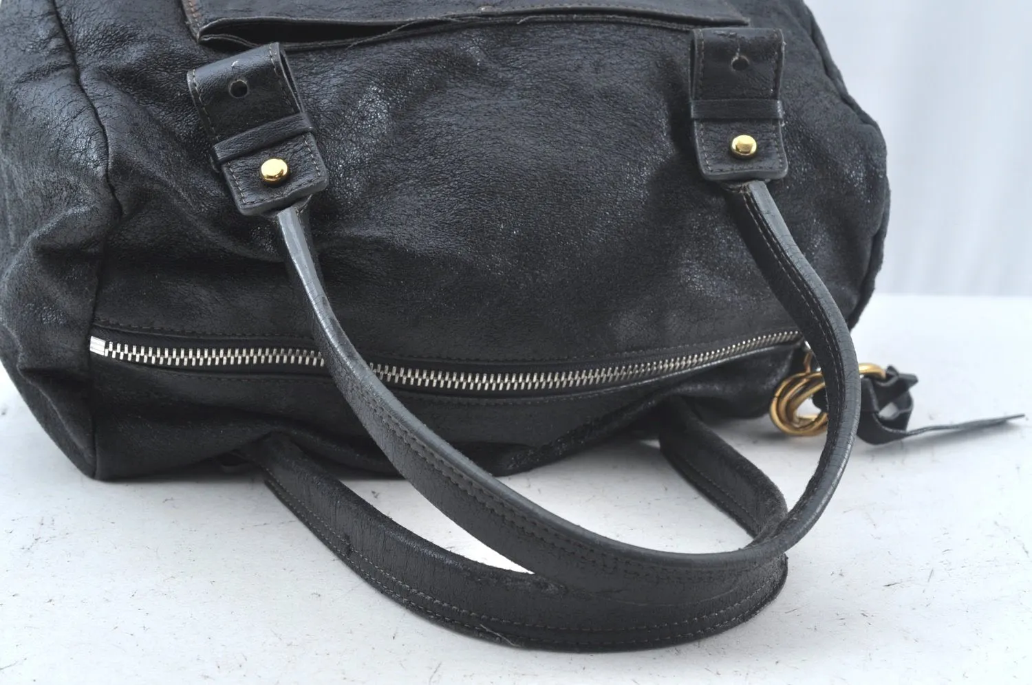 Authentic Chloe Vintage Eclipse Hand Boston Bag Purse Leather Black Junk 6533J