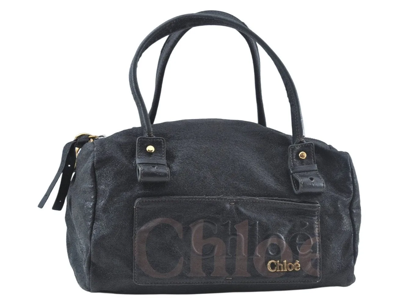 Authentic Chloe Vintage Eclipse Hand Boston Bag Purse Leather Black Junk 6533J