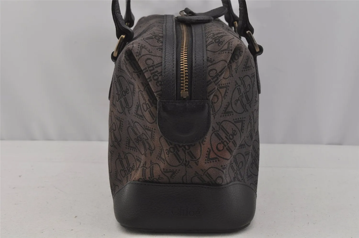 Authentic Chloe Vintage Hand Boston Bag Purse Canvas Leather Black 1095J