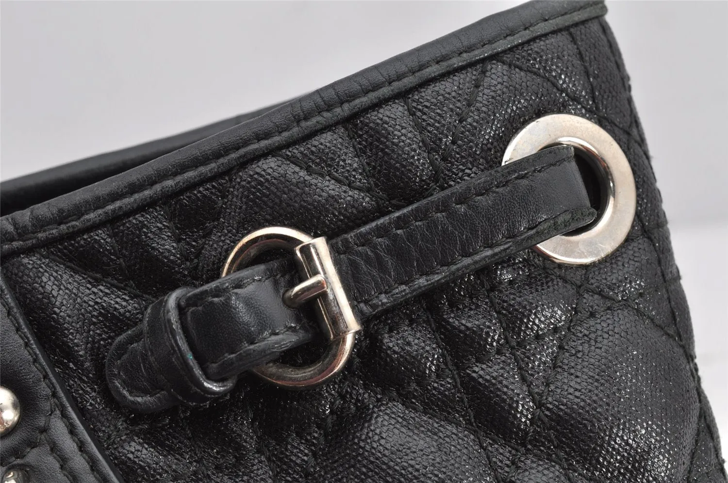 Authentic Christian Dior Panarea Cannage Tote Bag PVC Leather Black 1319K