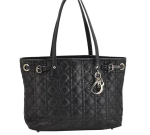 Authentic Christian Dior Panarea Cannage Tote Bag PVC Leather Black 1319K