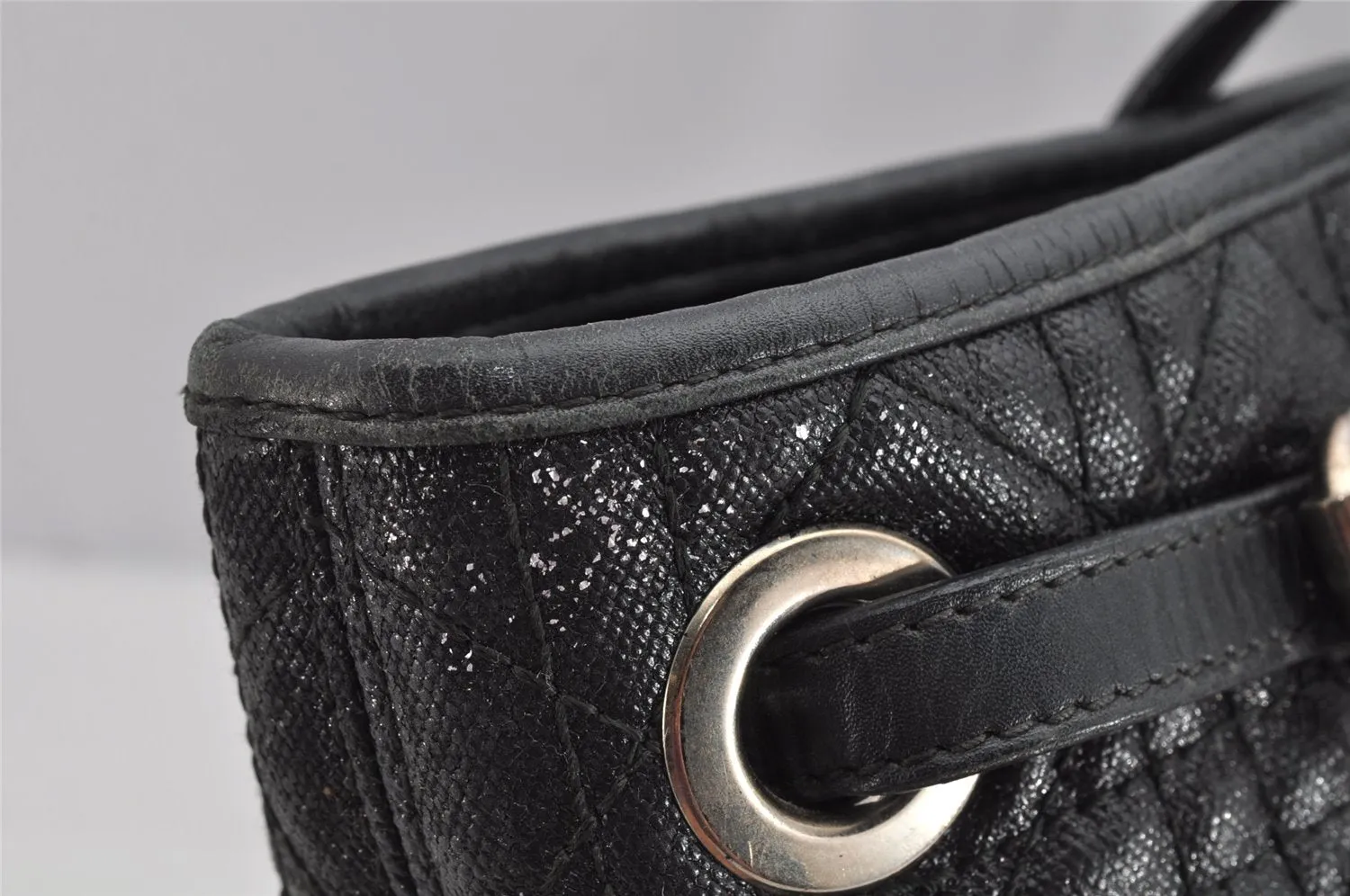 Authentic Christian Dior Panarea Cannage Tote Bag PVC Leather Black 1319K