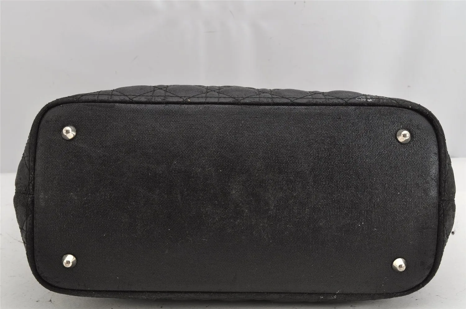 Authentic Christian Dior Panarea Cannage Tote Bag PVC Leather Black 1319K
